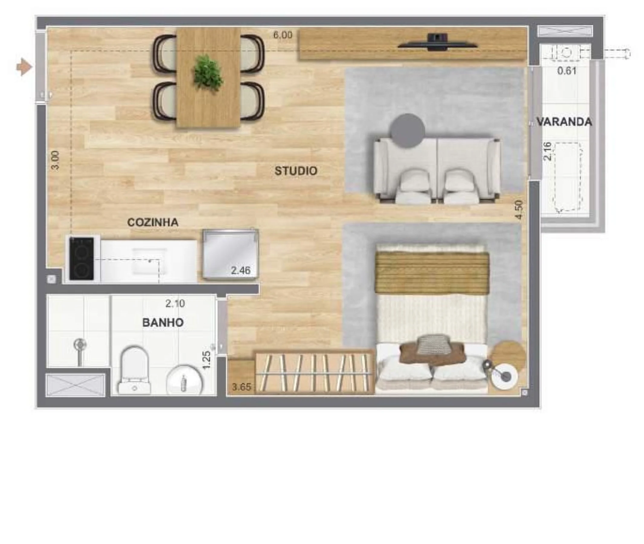 Planta 03 - 1 dorm 32,27m² - studio