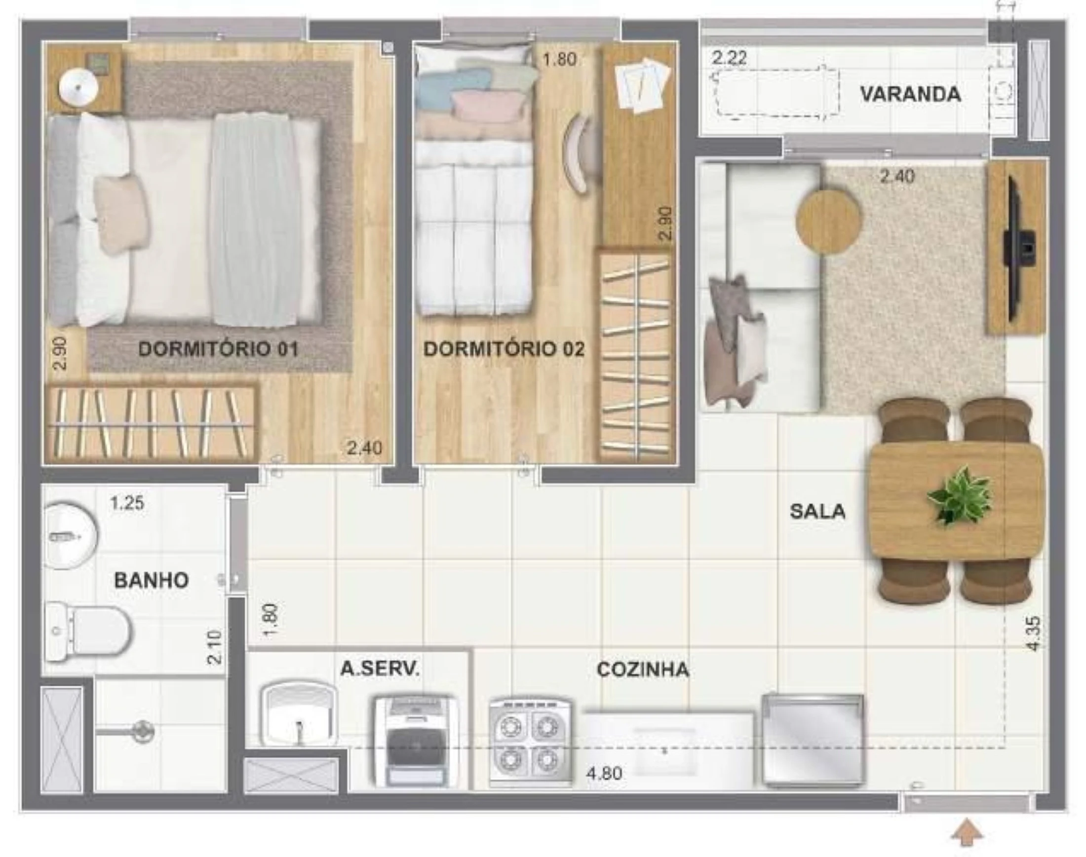 Planta 05 - 2 dorm 38,35m²