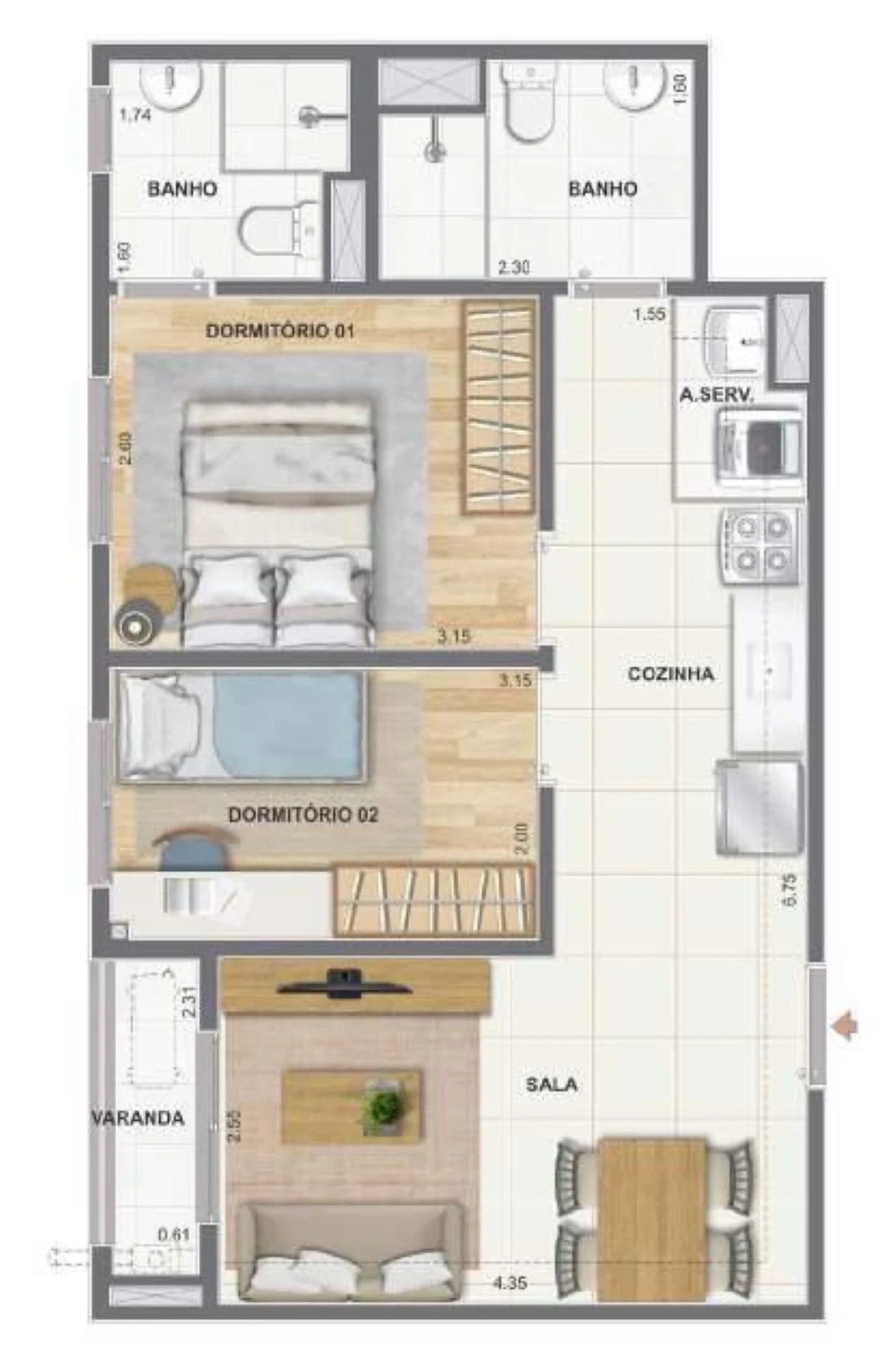 Planta 09 - 2 dorm 49,35m²