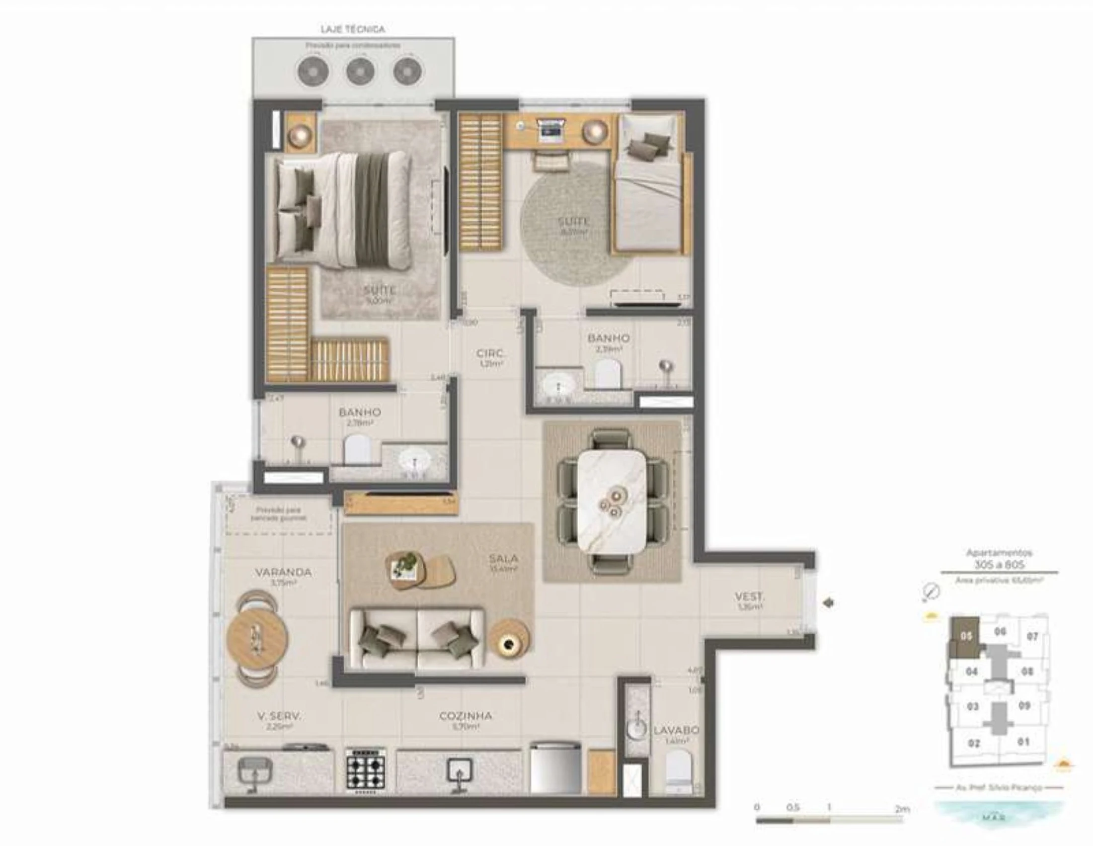 Planta 04 - 2 dorm 65,65m²