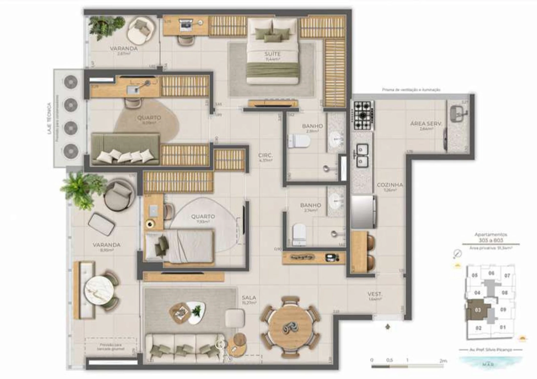 Planta 12 - 3 dorm 91,34m²