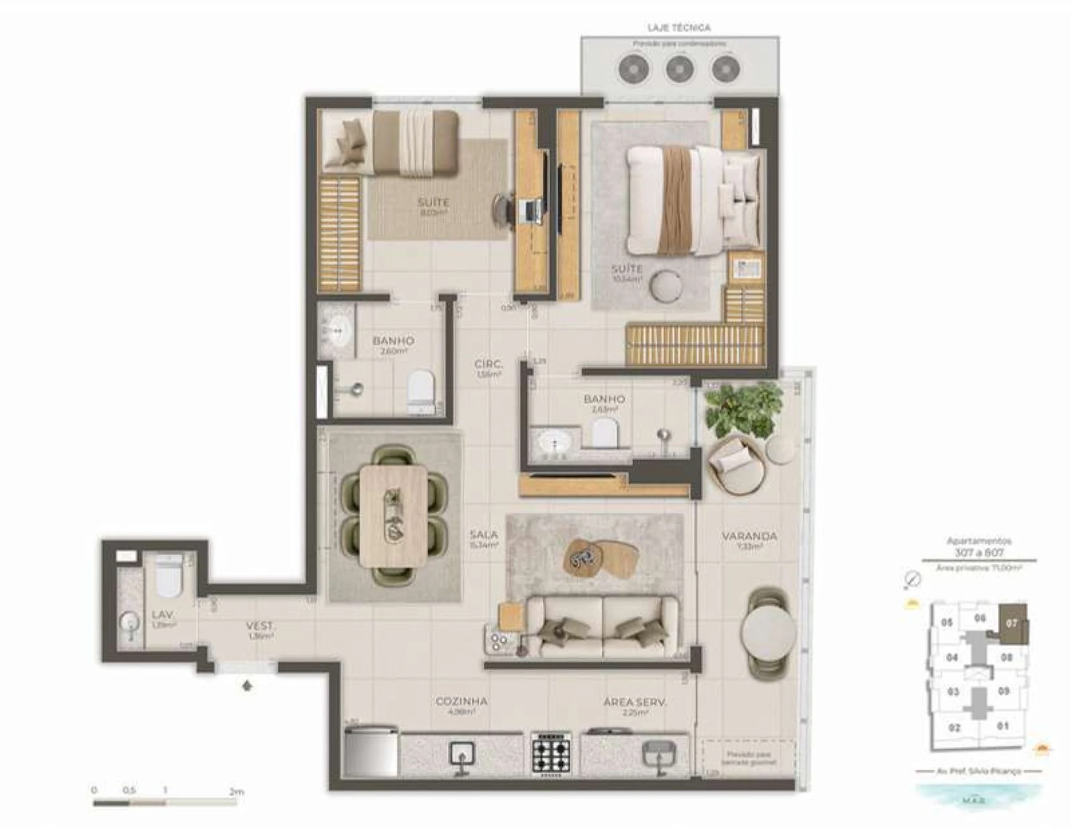 Planta 05 - 2 dorm 71m²