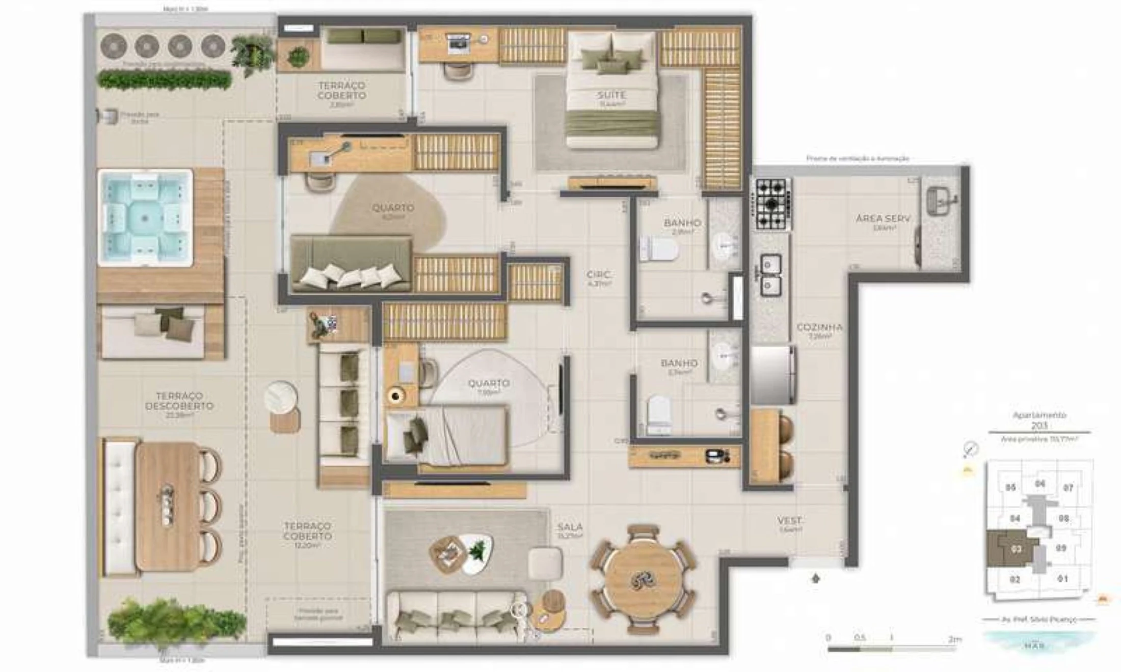 Planta 14 - 3 dorm 115,77m² - garden