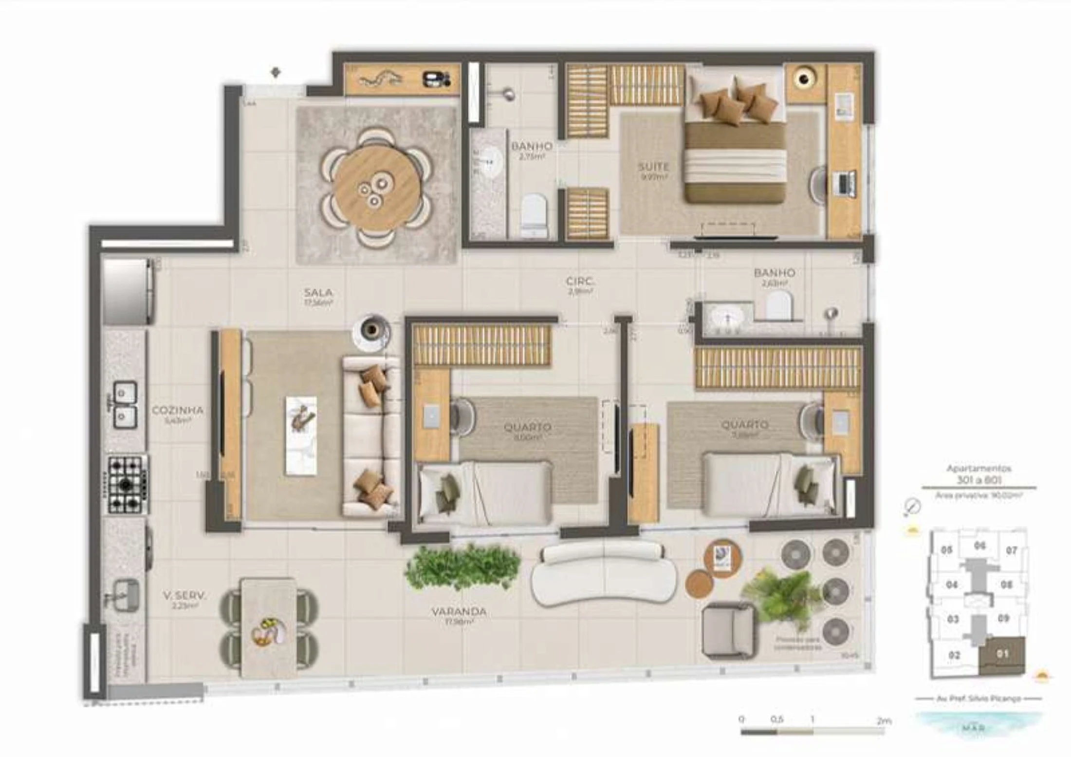 Planta 09 - 3 dorm 90,02m²