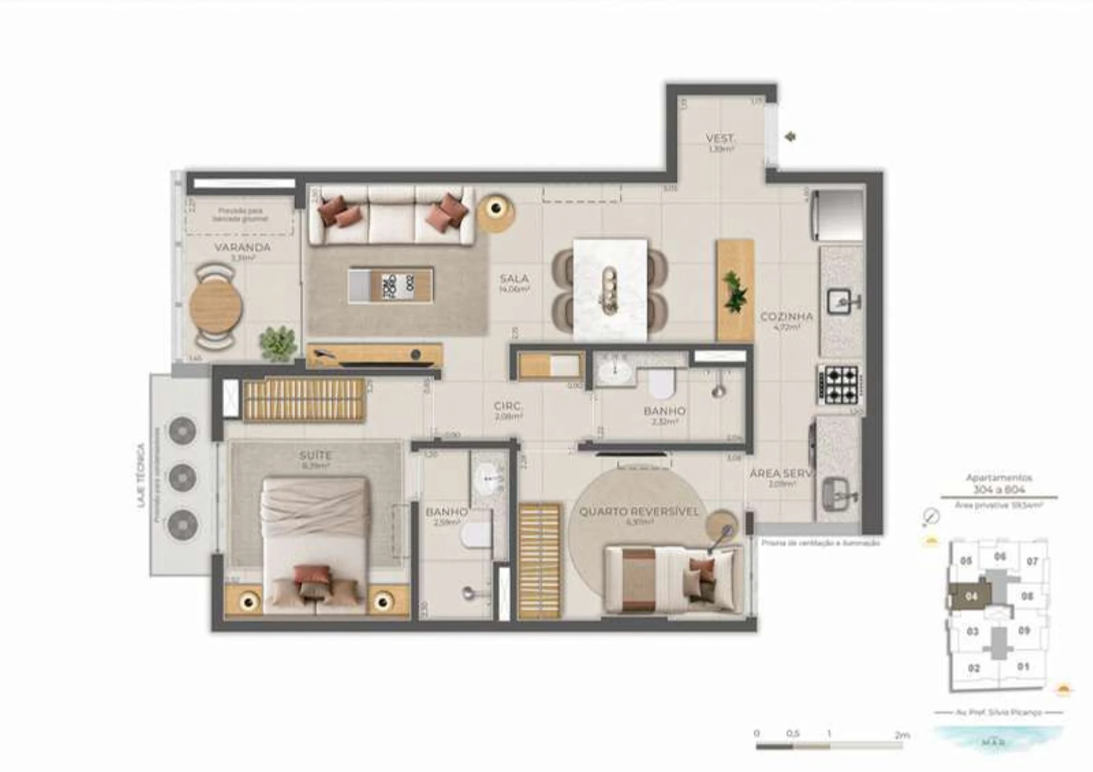 Planta 02 - 2 dorm 59,54m²