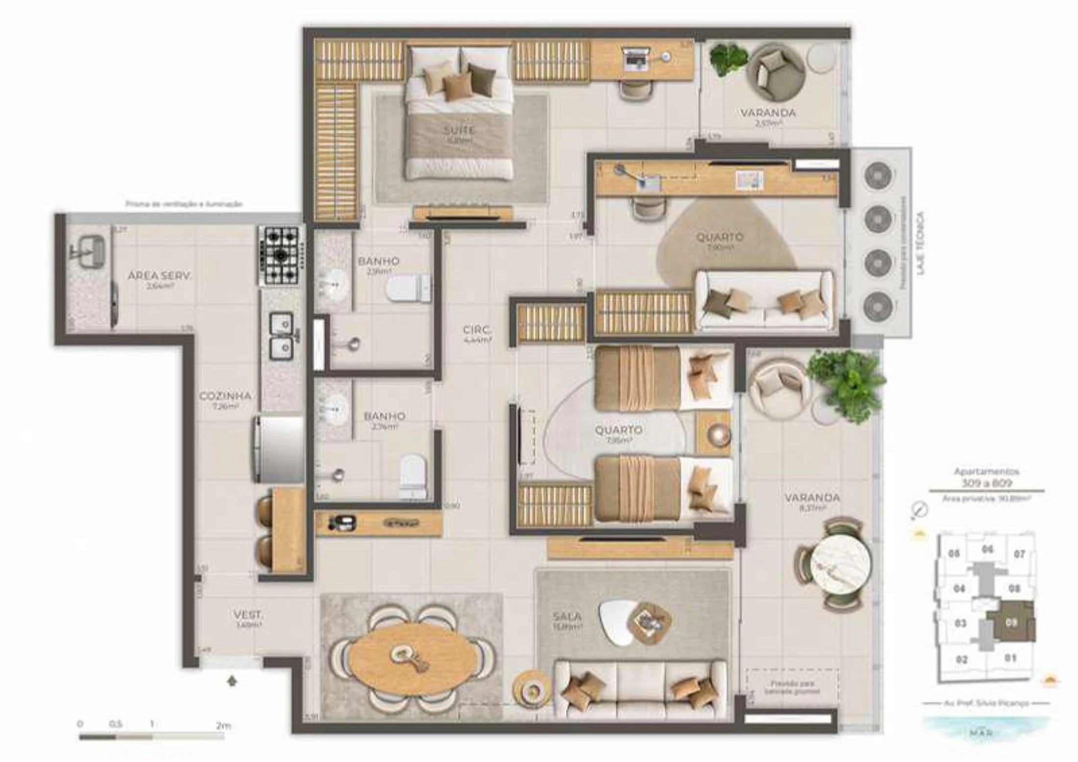 Planta 11 - 3 dorm 90,89m²