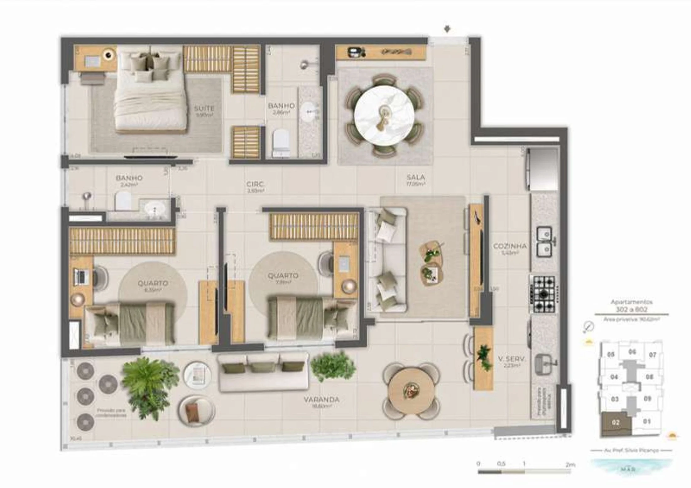 Planta 10 - 3 dorm 90,62m²