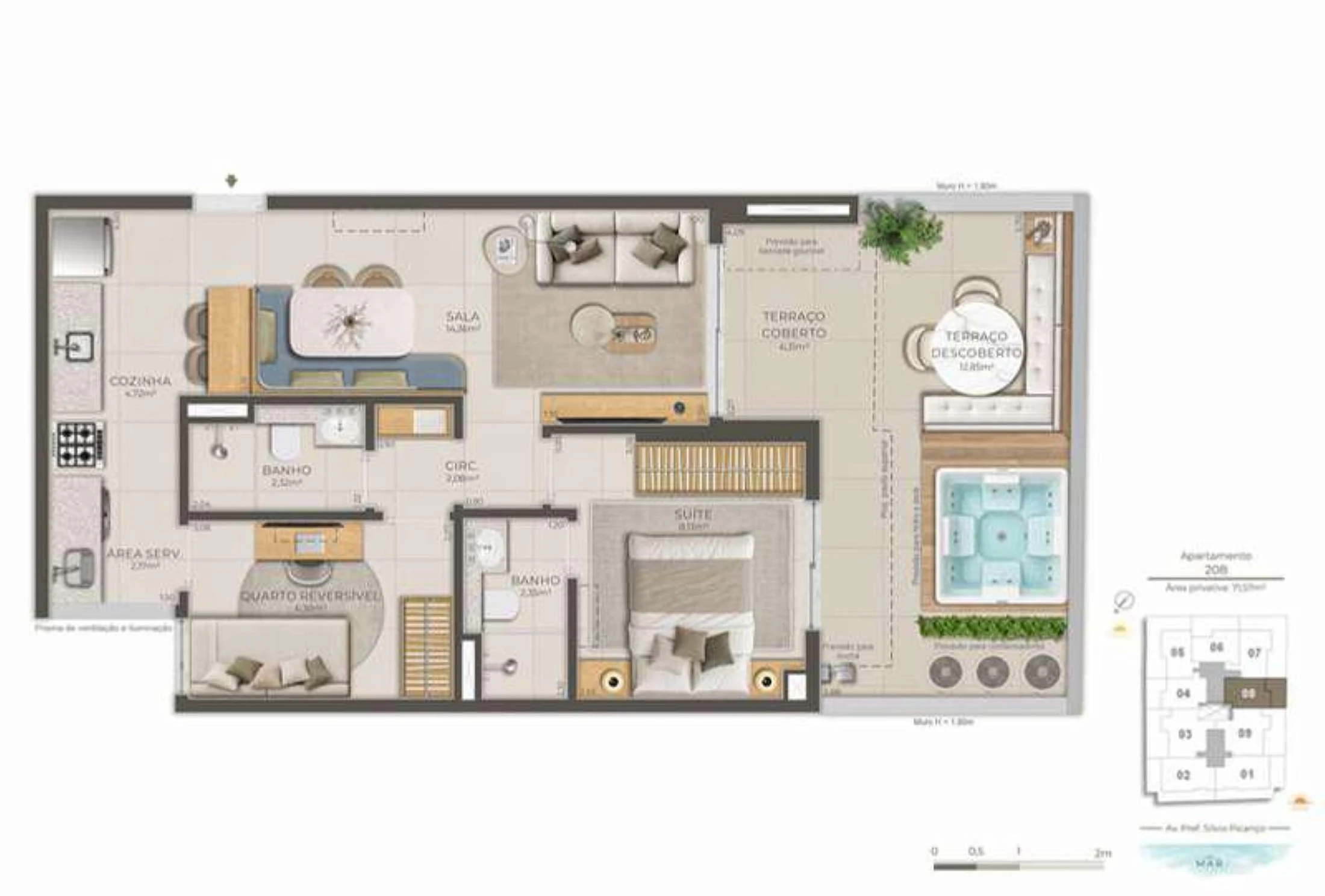 Planta 13 - 2 dorm 114,96m² - garden