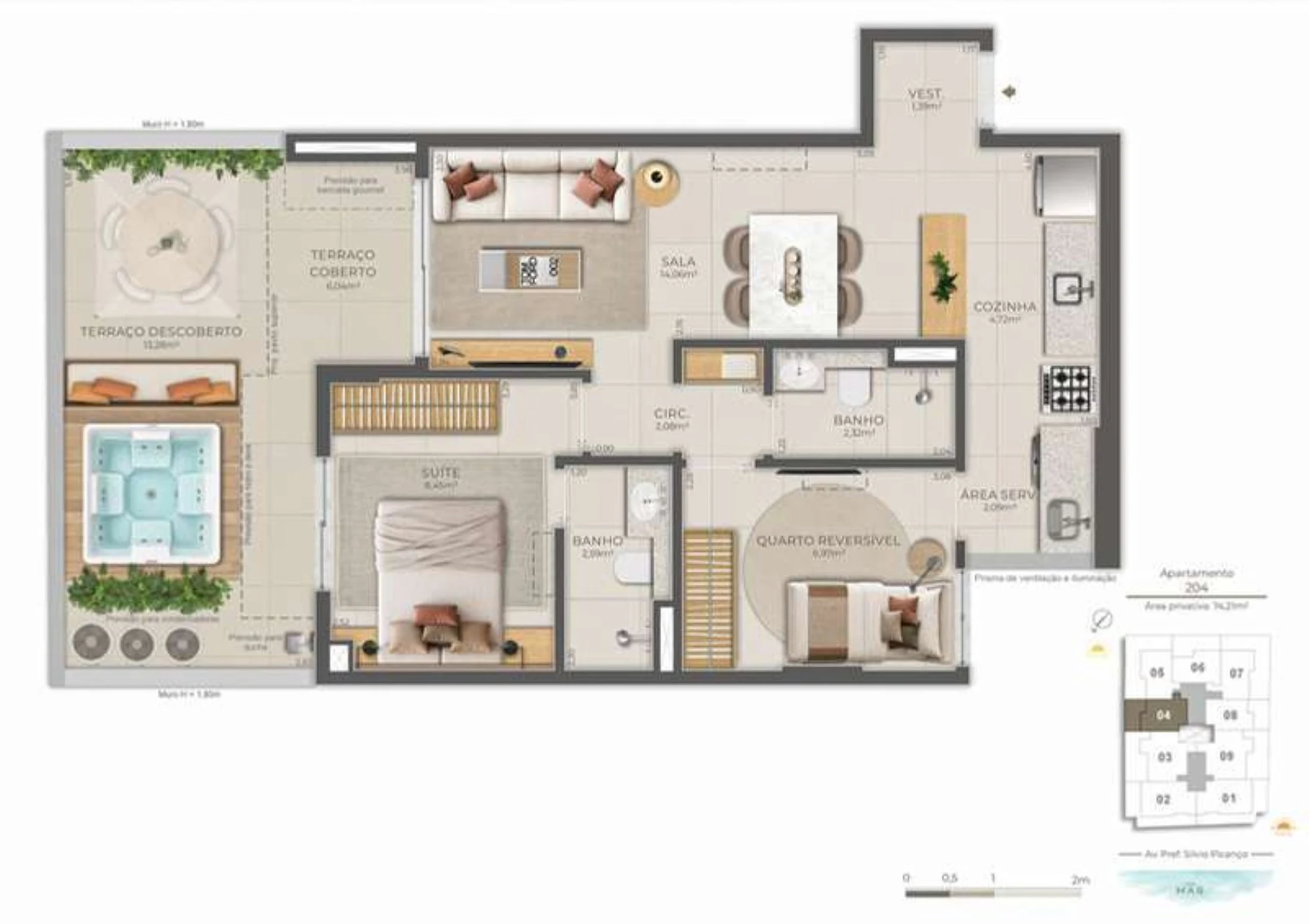 Planta 07 - 2 dorm 74,21m² - garden