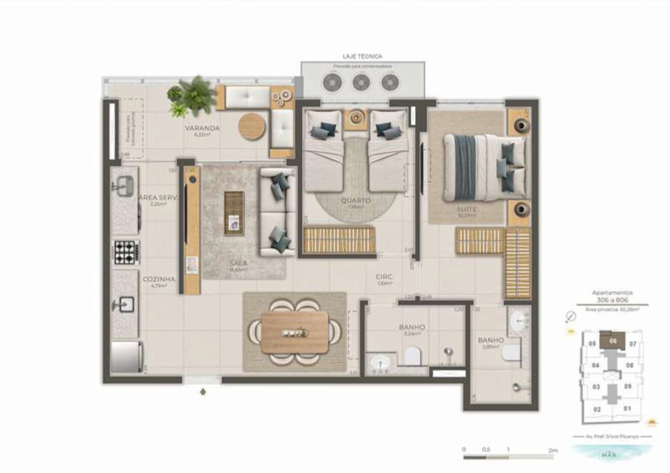 Planta 03 - 2 dorm 65,28m²