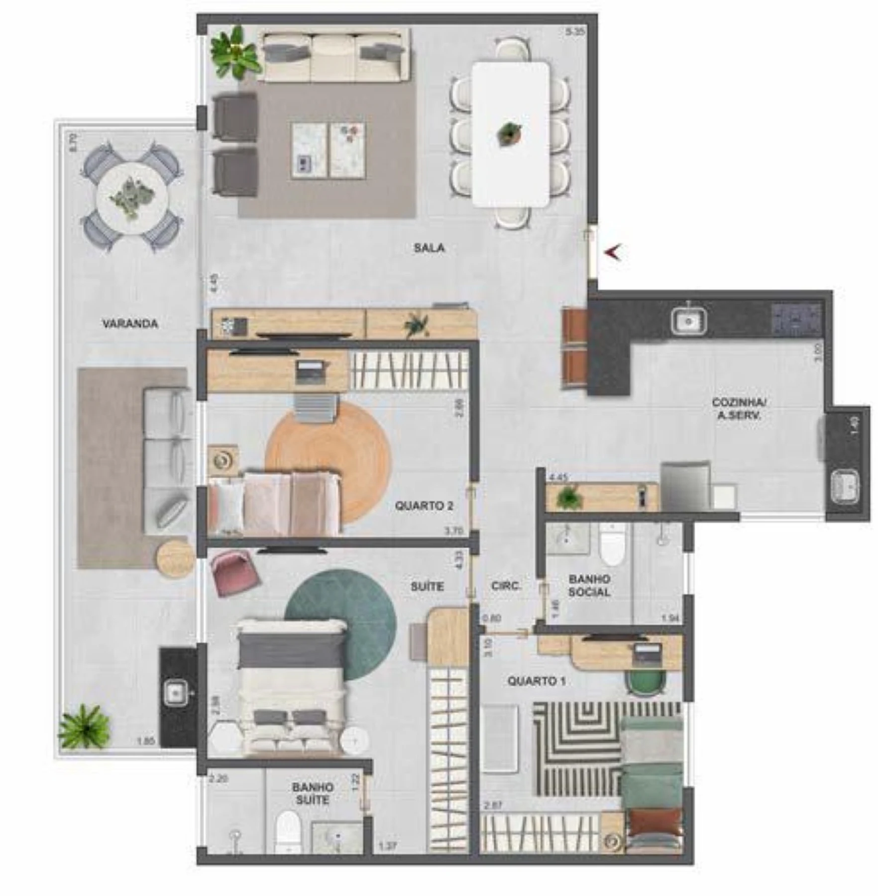 Planta 03 - 3 dorm 103,84m²