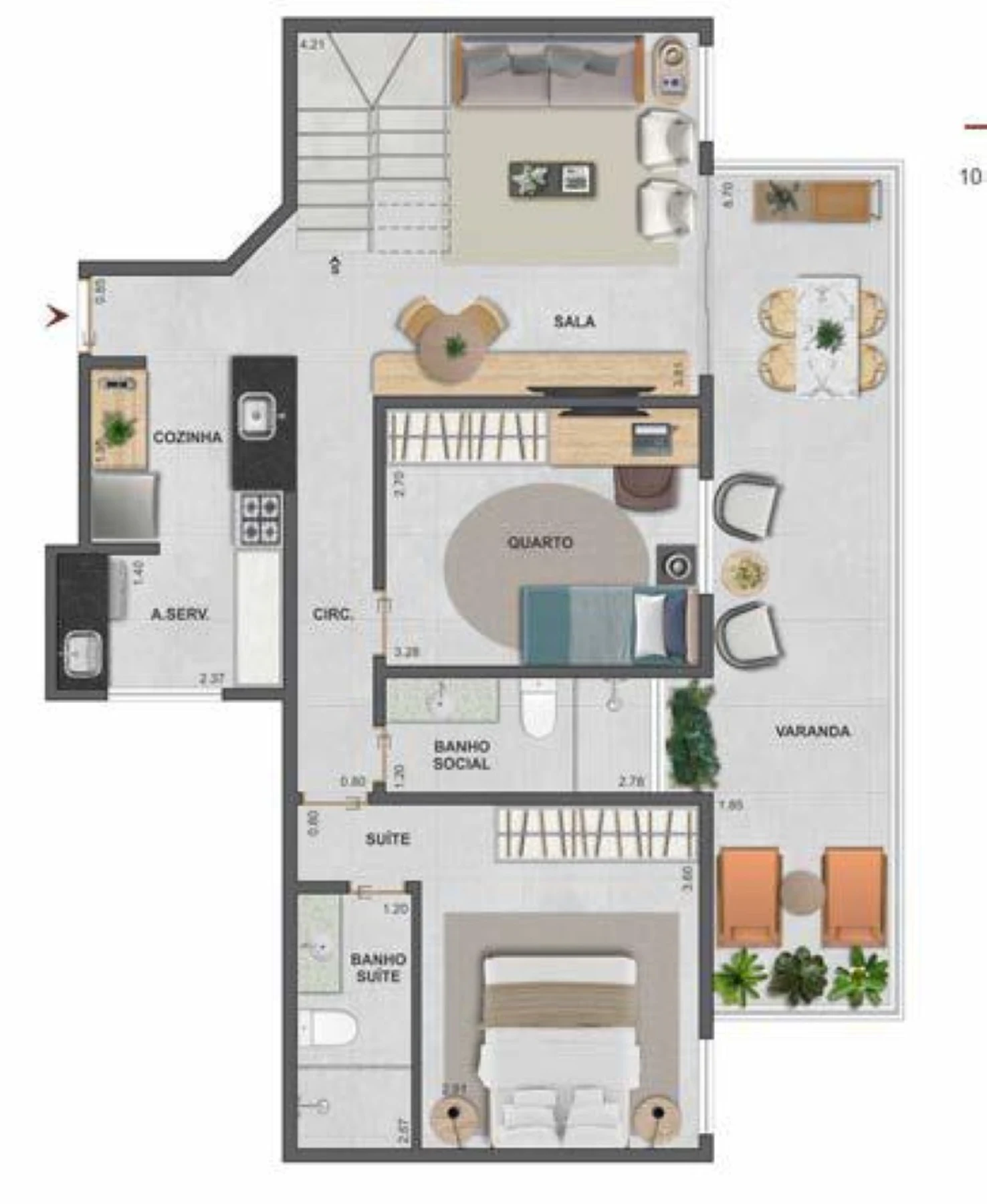 Planta 06 - 3 dorm 165,24m² - cobertura duplex - inferior