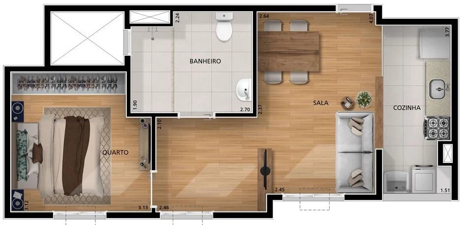 Planta 03 - 1 dorm 43 15m² - opção