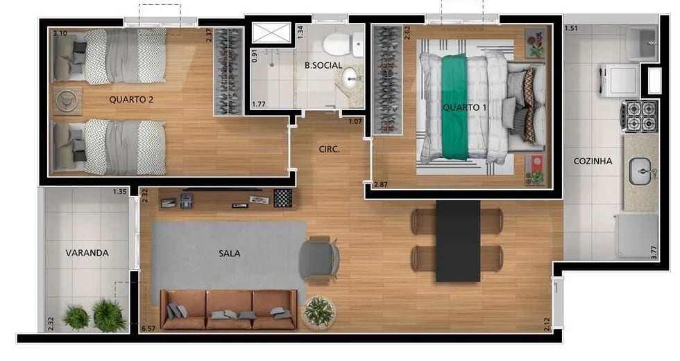 Planta 04 - 2 dorm 49 85m²