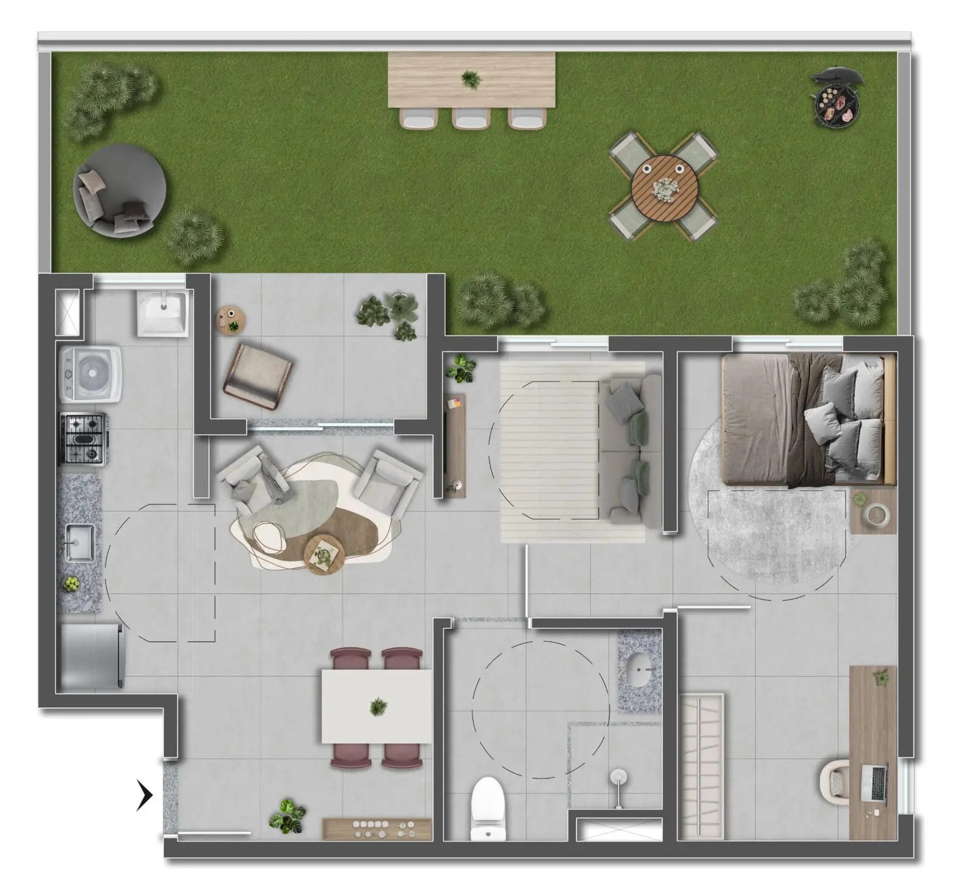 Planta 07 - 1 dorm 83,22m² - garden