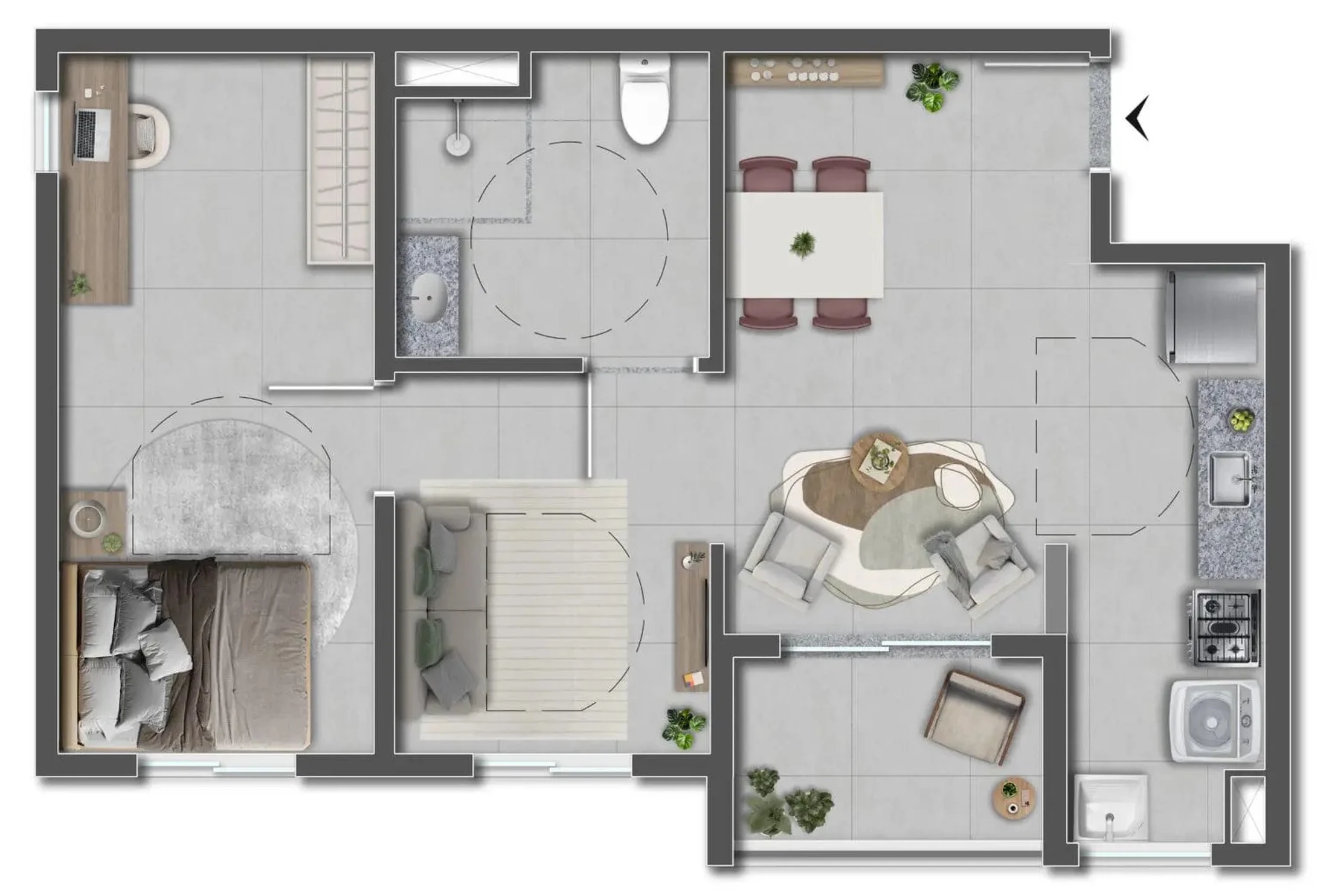 Planta 03 - 1 dorm 53,99m²