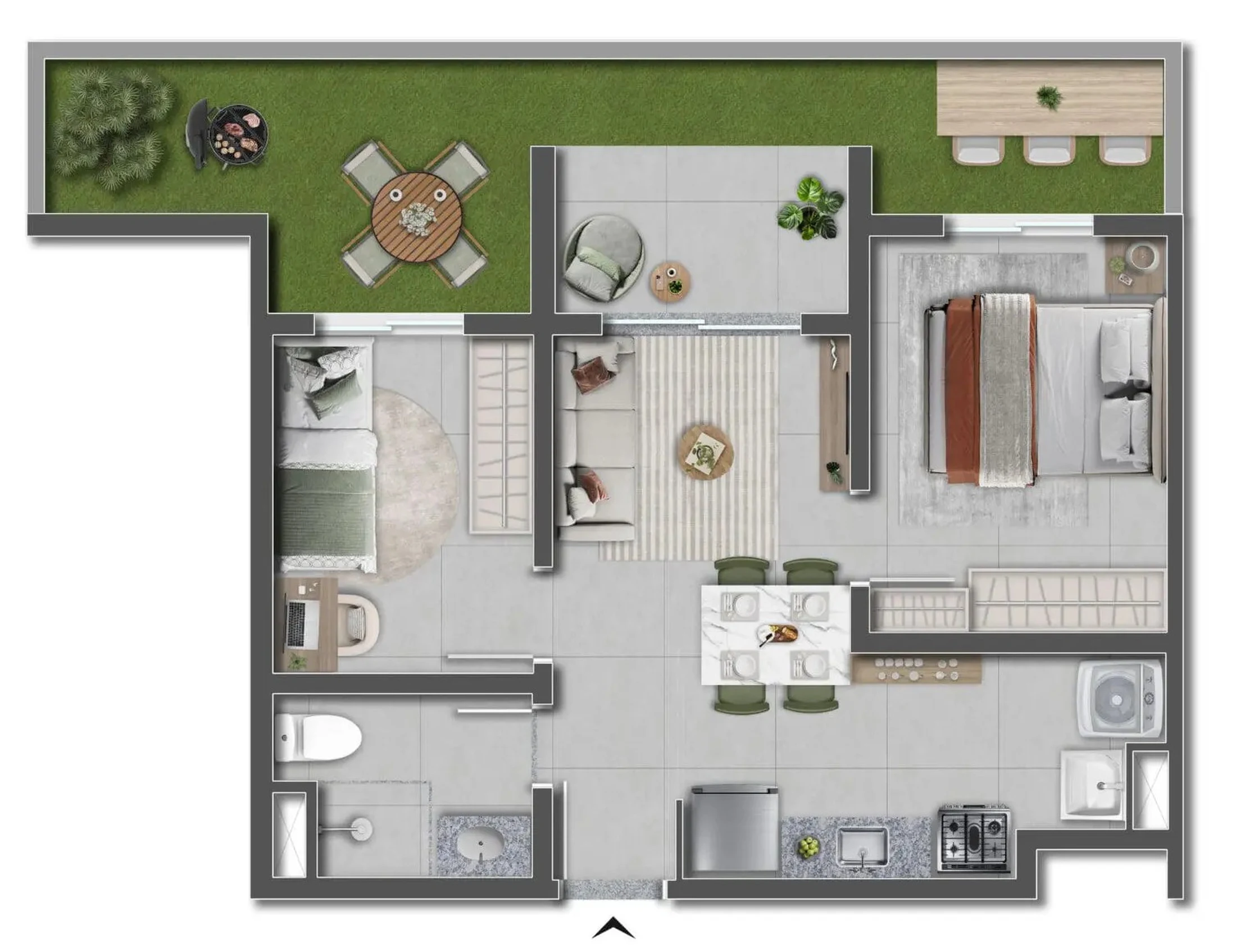Planta 02 - 2 dorm 53,57m² - garden
