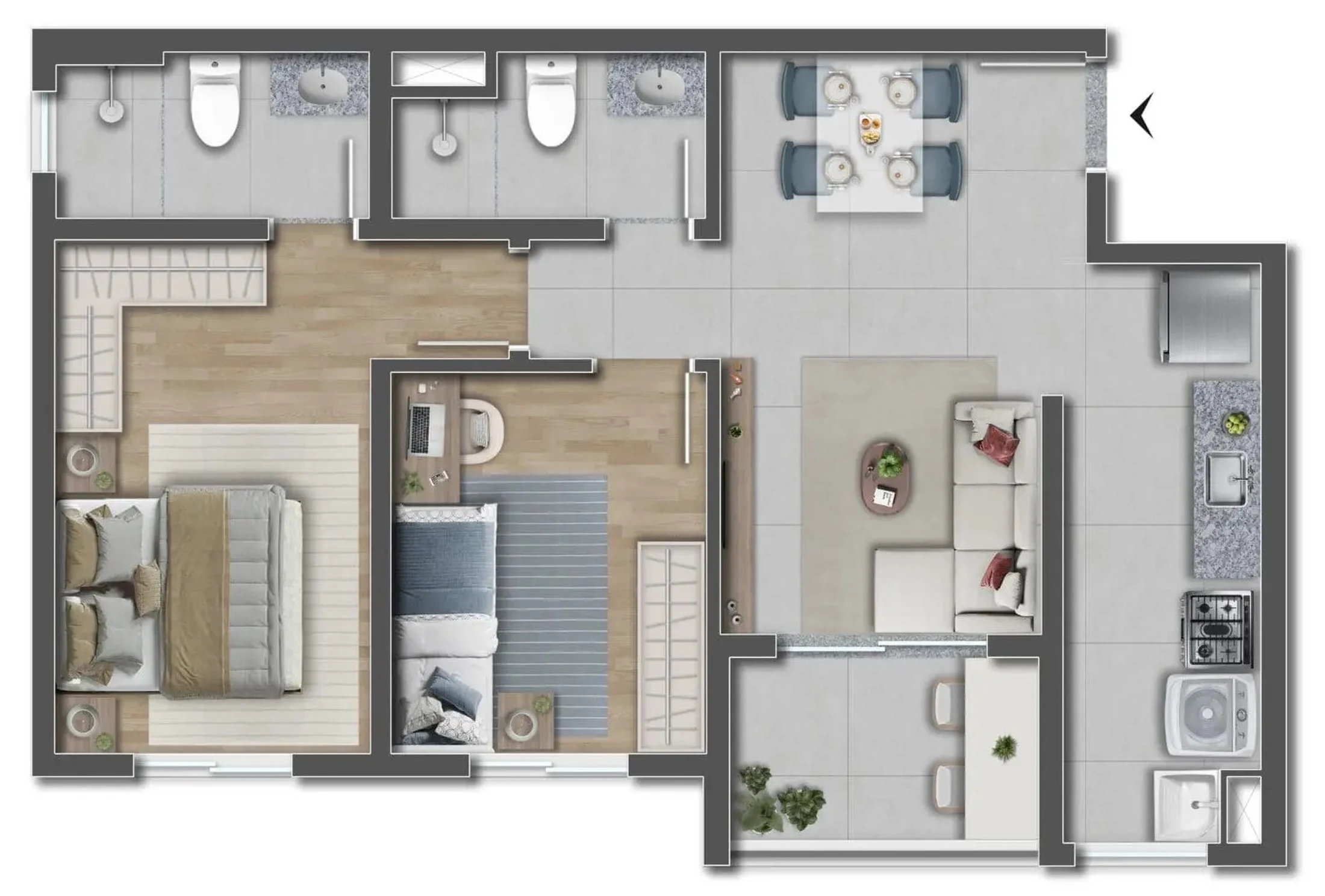 Planta 04 - 2 dorm 53,99m²