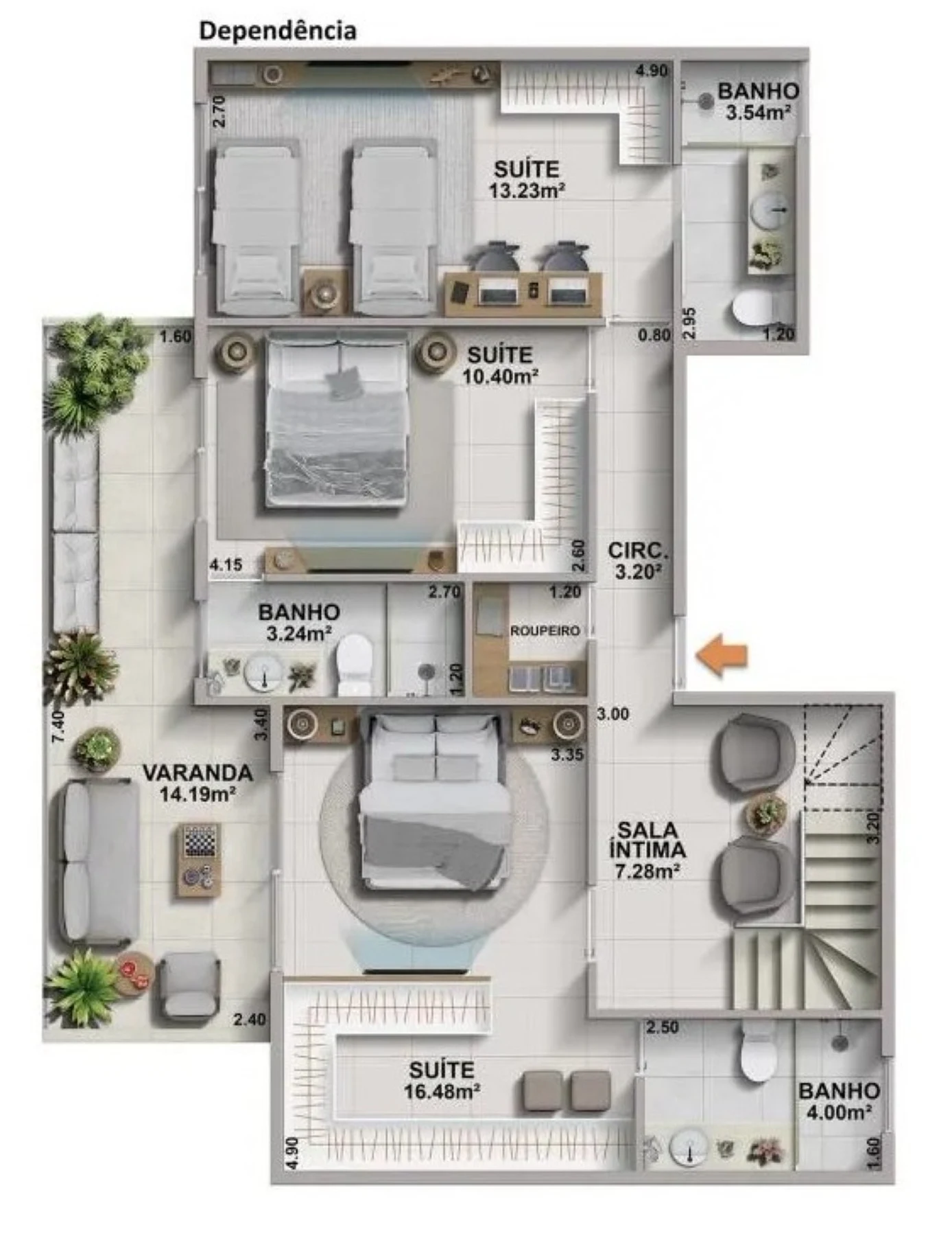 Planta 05 - 3 dorm 178,22m² - cobertura duplex - superior