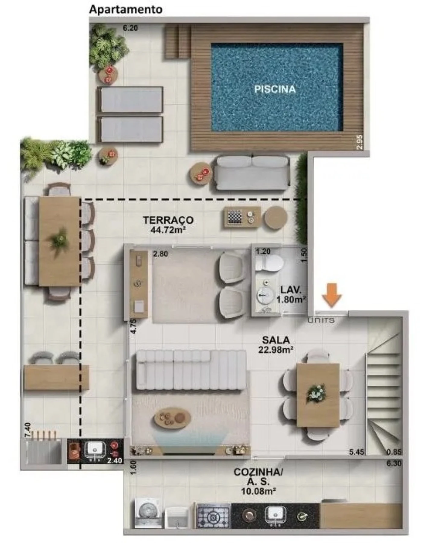 Planta 04 - 3 dorm 178,22m² - cobertura duplex - inferior