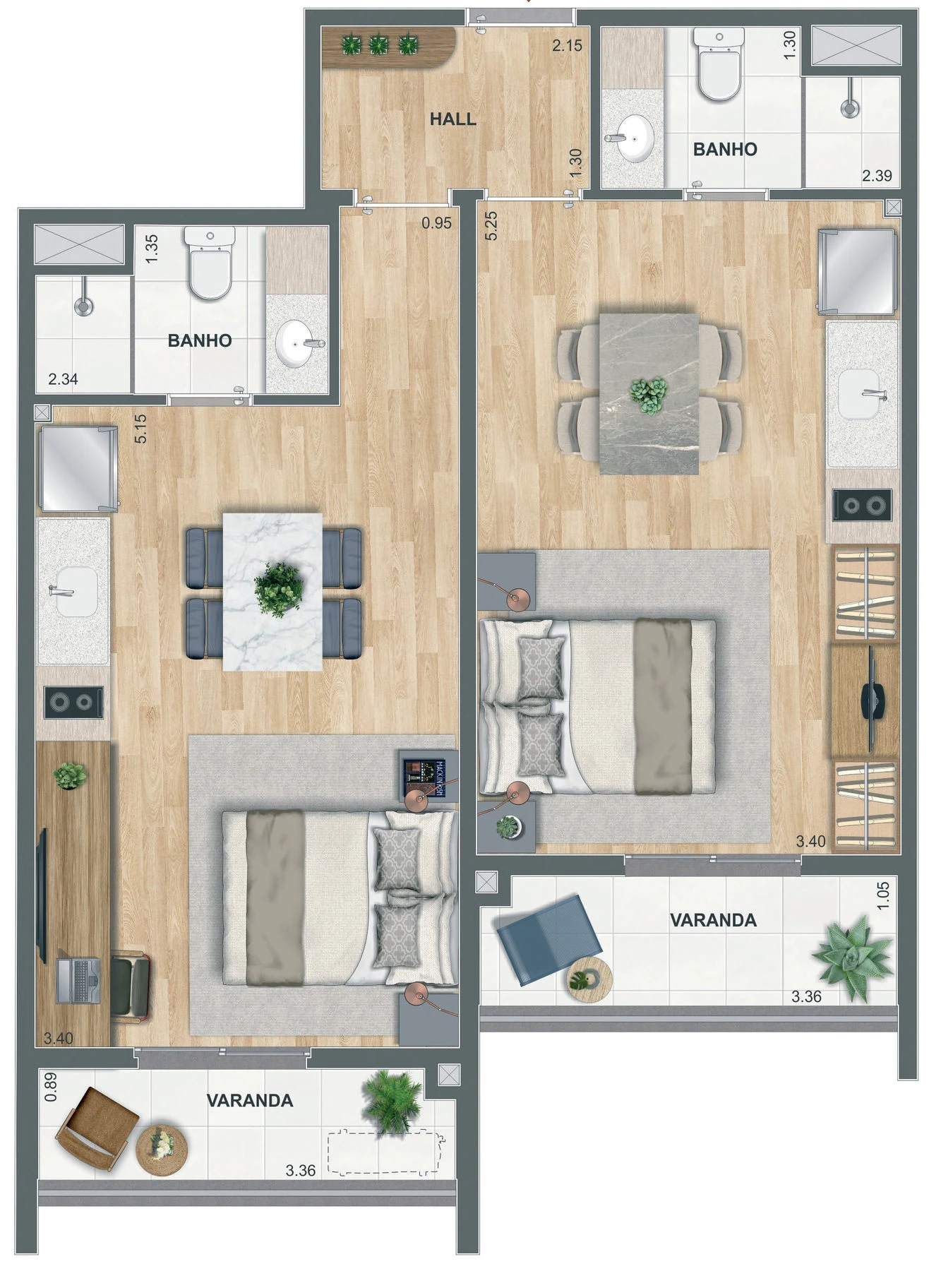 Planta 07 - 2 dorm 60,33m²