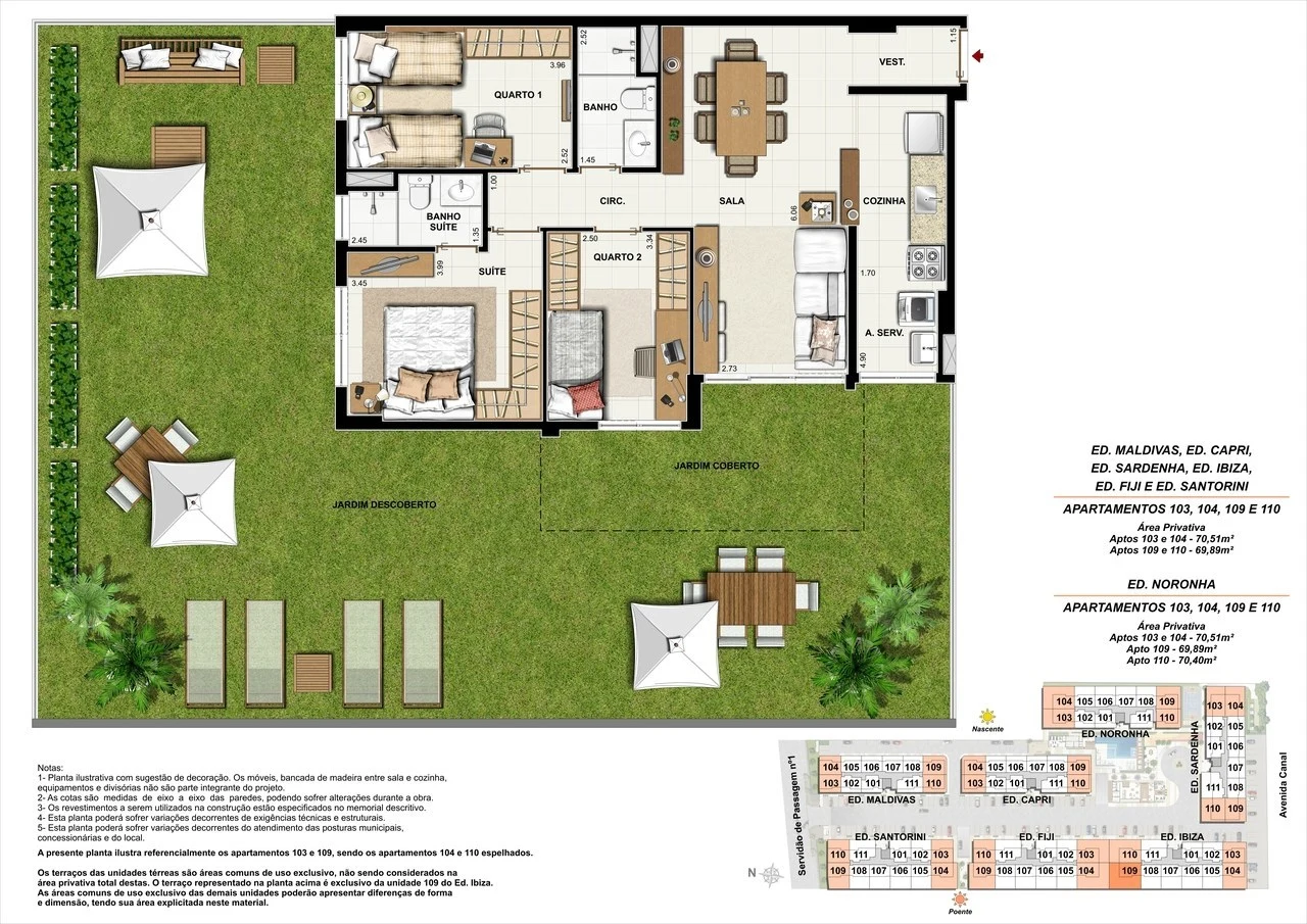 Planta 10 - 3 dorm 69 89m² - garden