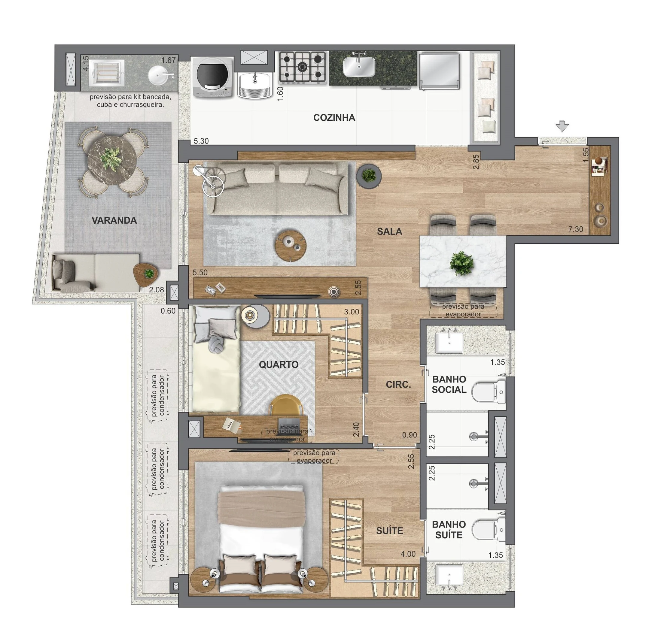 Planta 07 - 2 dorm 73,63m²