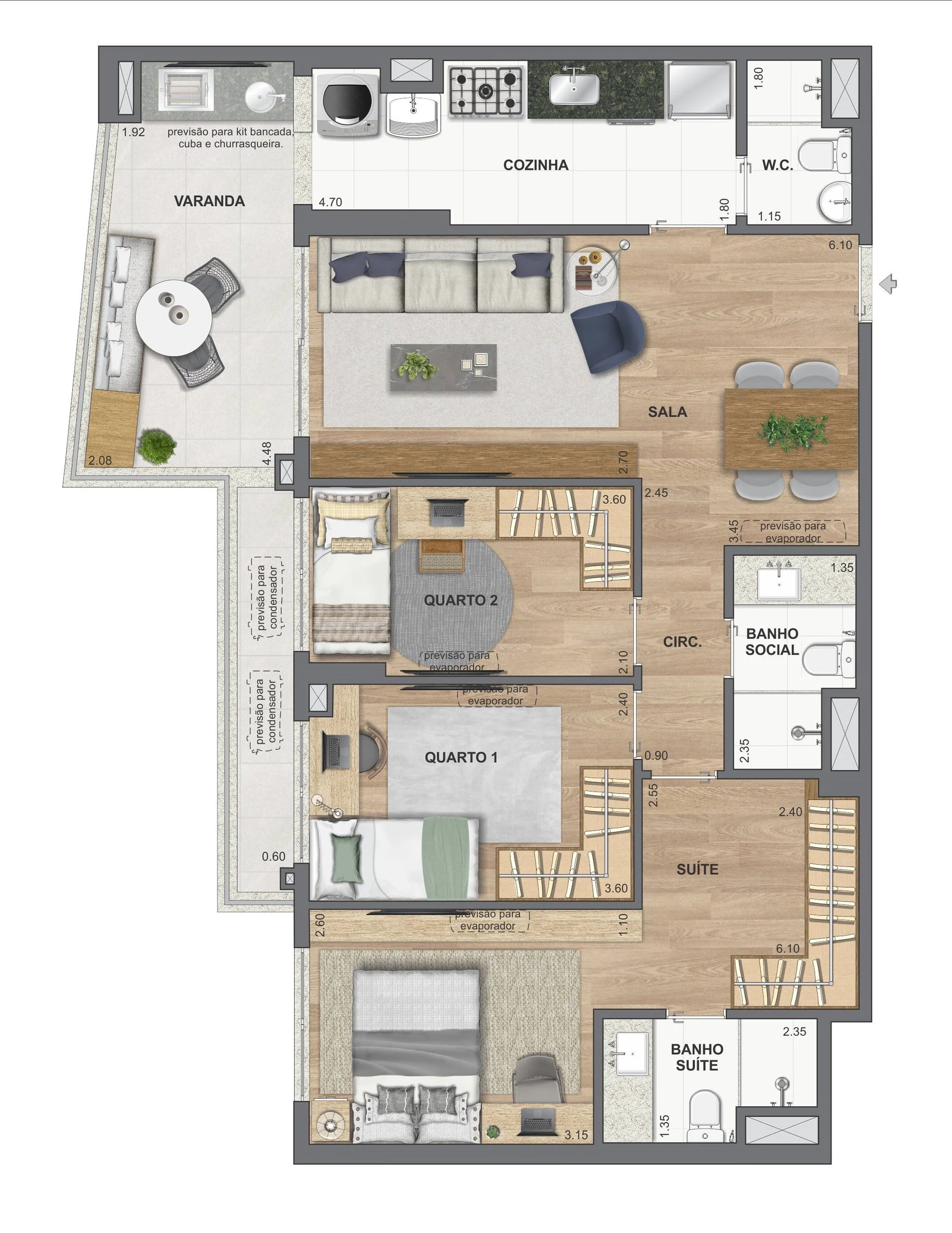 Planta 12 - 3 dorm 91,25m²