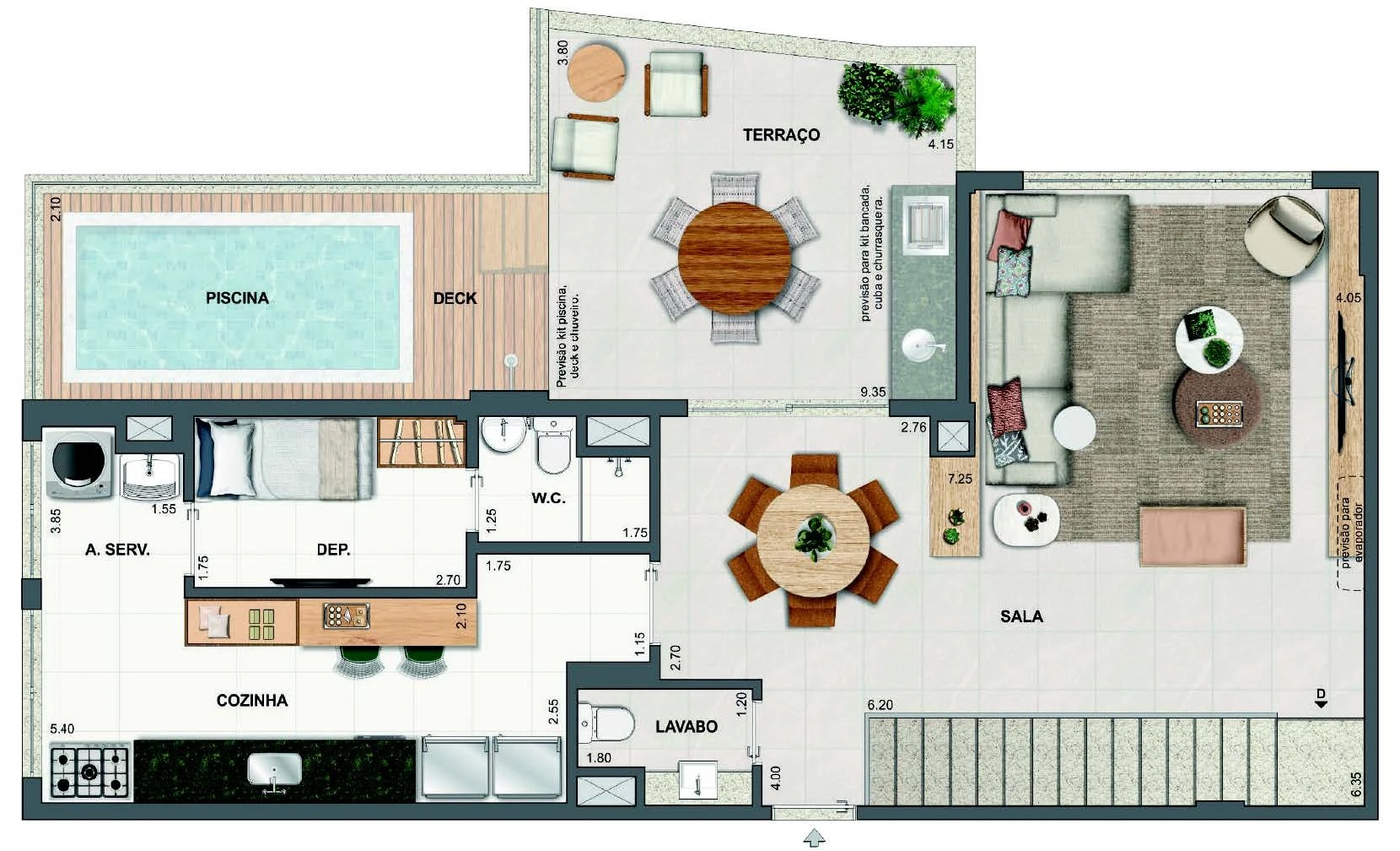 Planta 56 - 3 dorm 197,59m² - cobertura duplex - superior