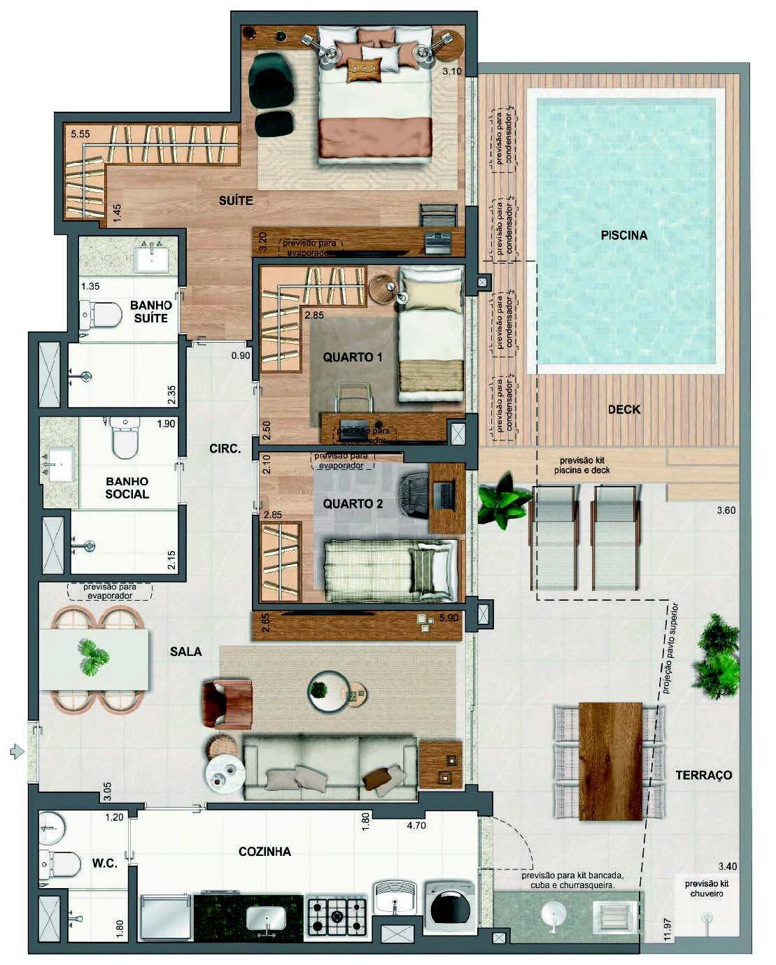 Planta 29 - 3 dorm 120,37m² - garden