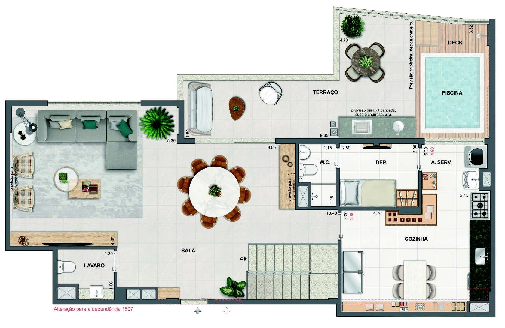 Planta 63 - 4 dorm 231,22m² - cobertura duplex - superior
