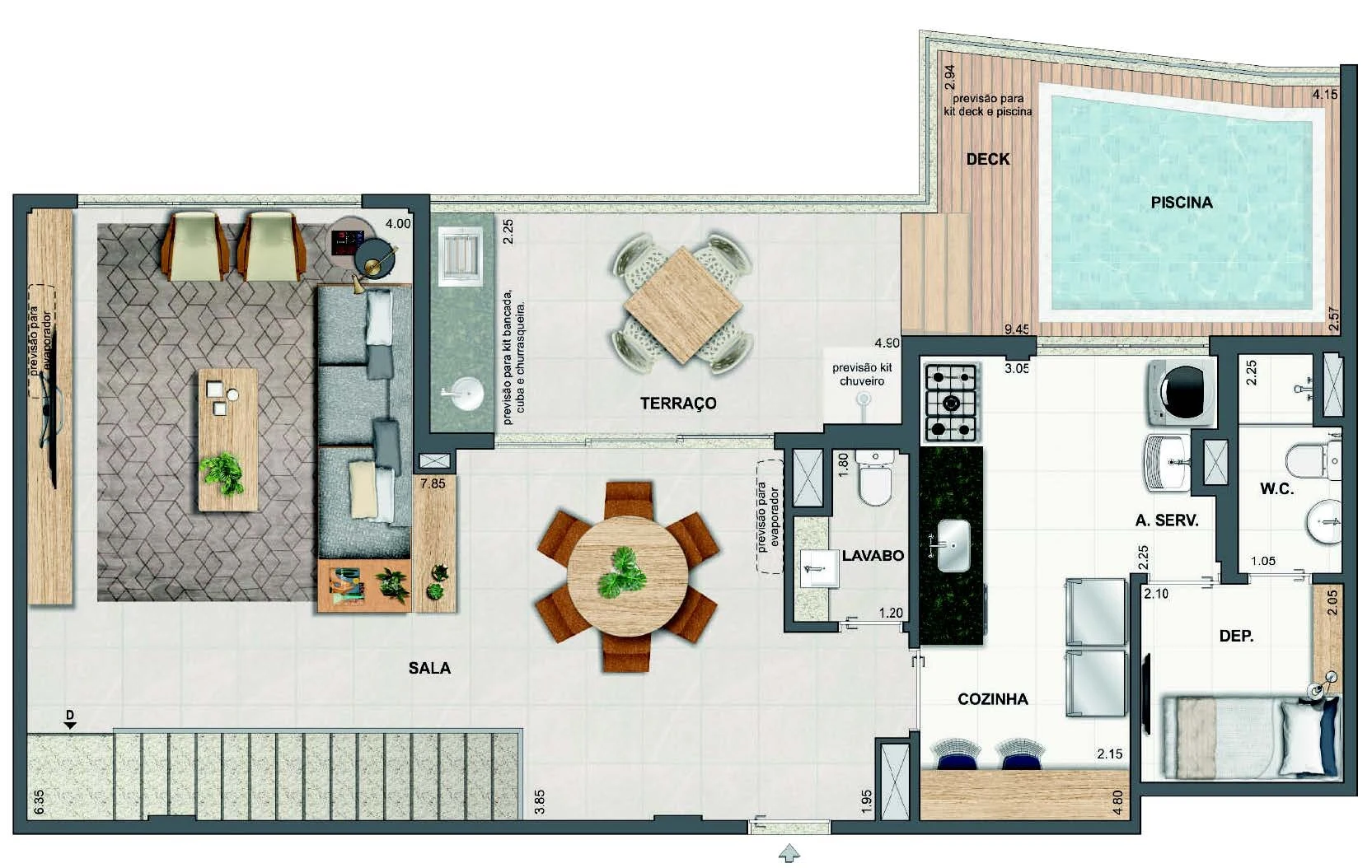 Planta 54 - 3 dorm 195,12m² - cobertura duplex - superior