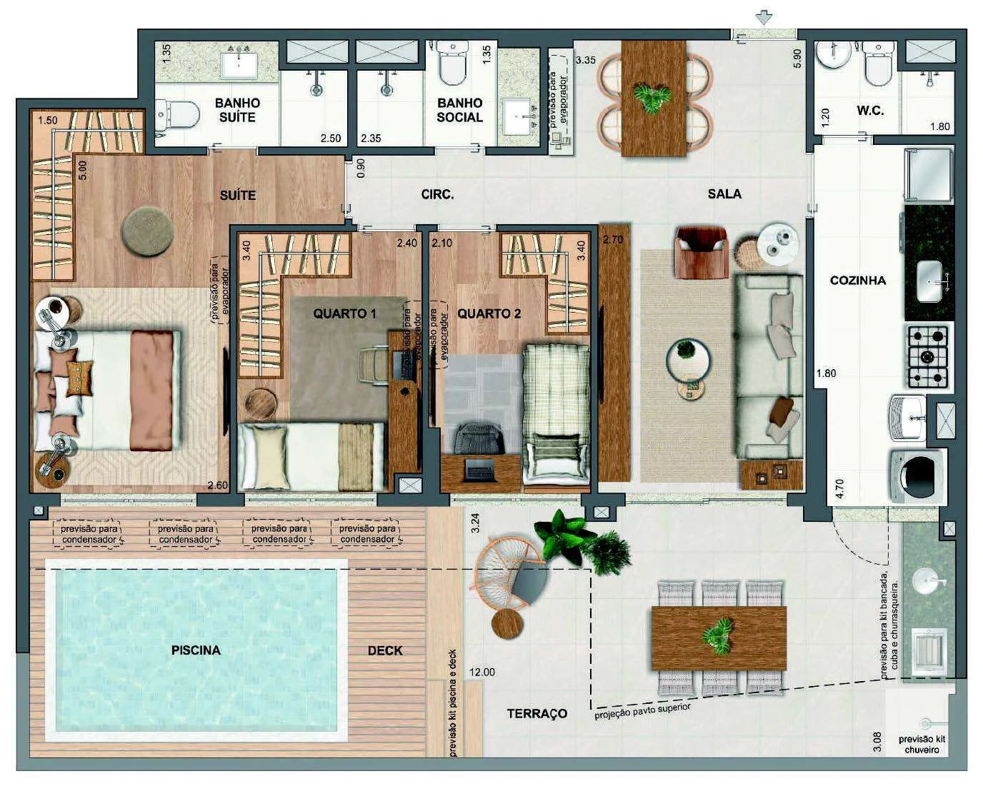 Planta 23 - 3 dorm 116,11m² - garden