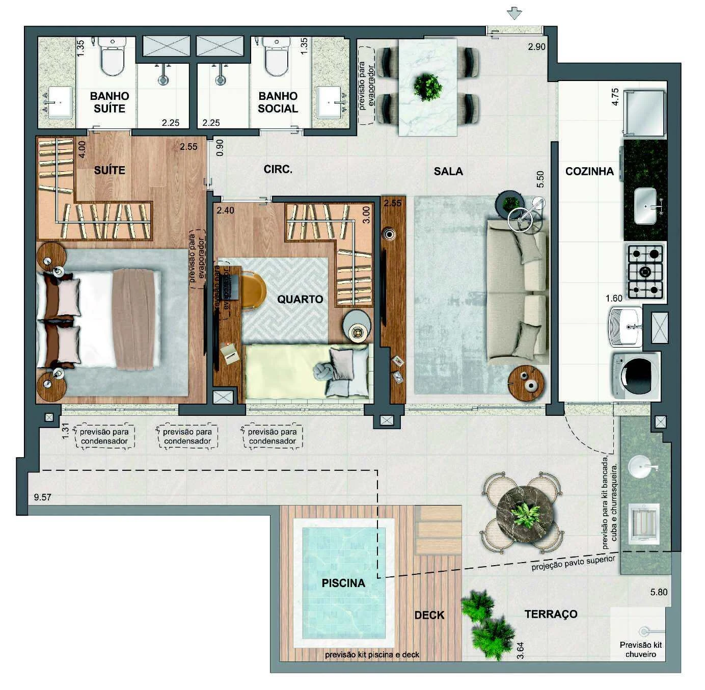 Planta 08 - 2 dorm 84,93m² - garden