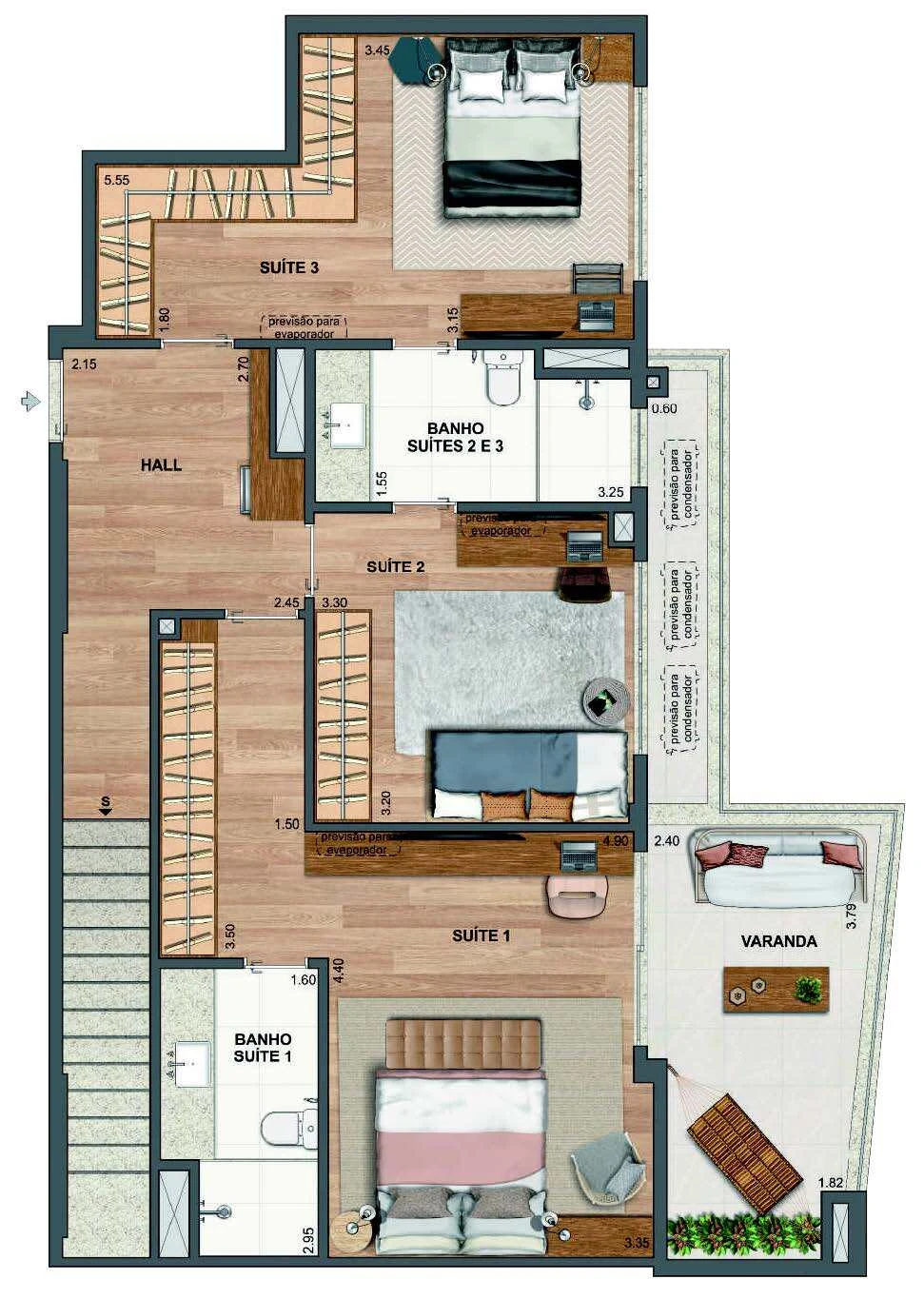 Planta 51 - 3 dorm 183,98m² - cobertura duplex - inferior