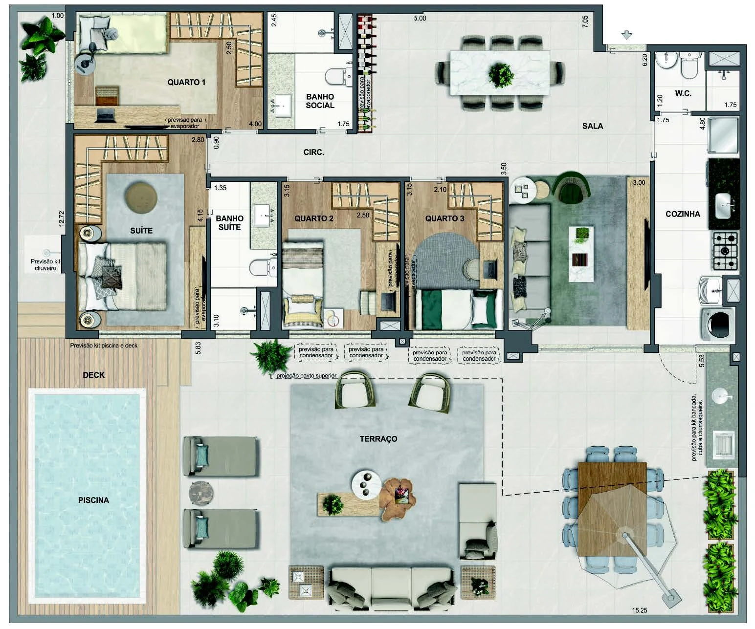 Planta 57 - 4 dorm 199,87m² - garden