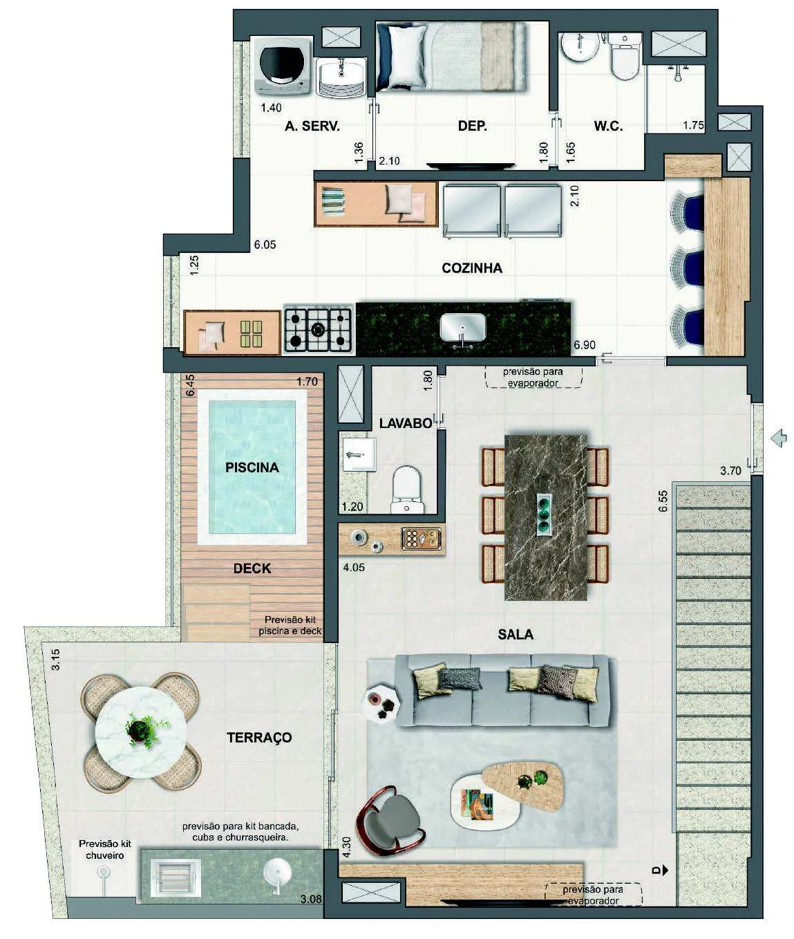Planta 39 - 3 dorm 161,04m² - cobertura duplex - superior