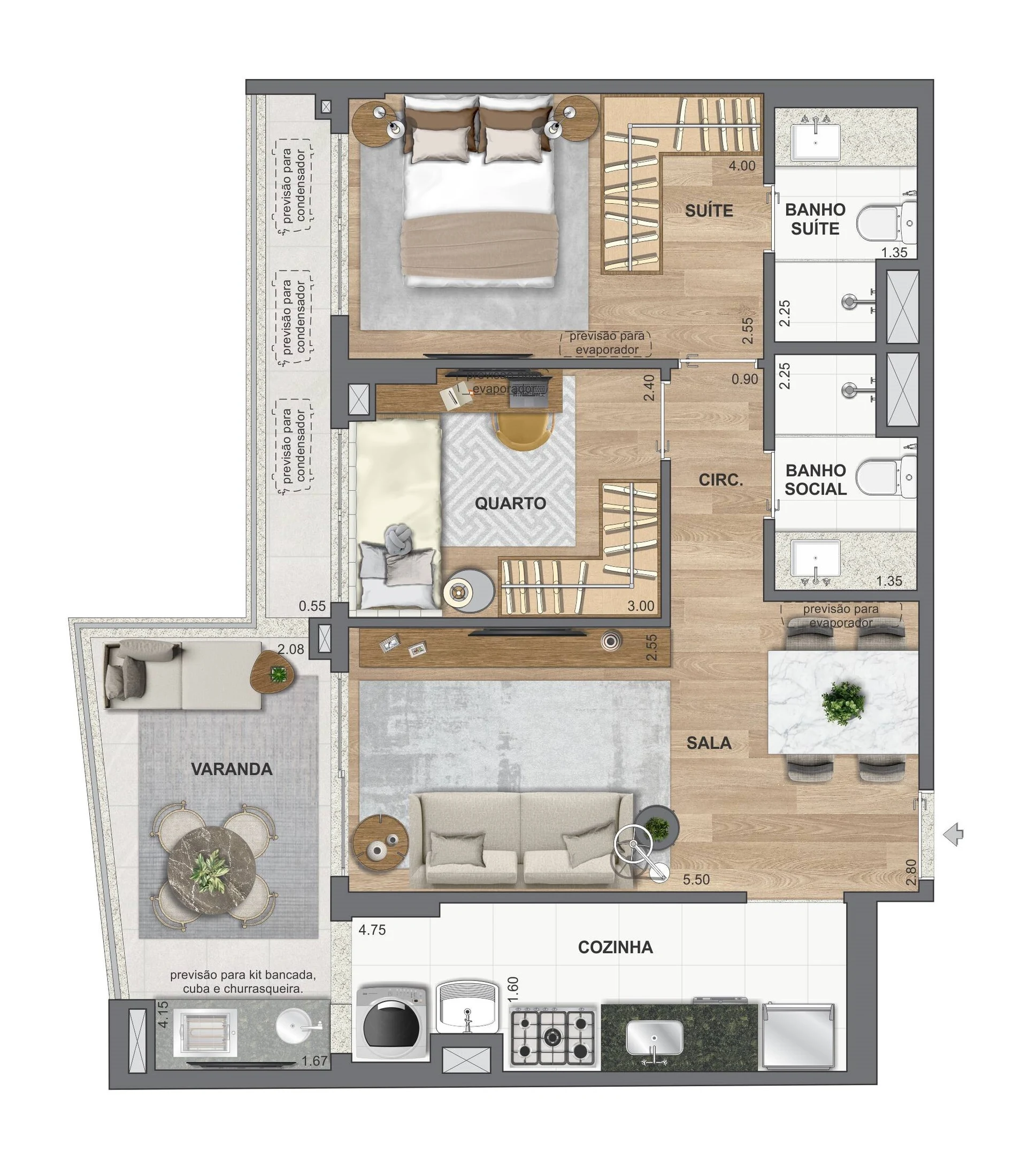 Planta 01 - 2 dorm 69,02m²