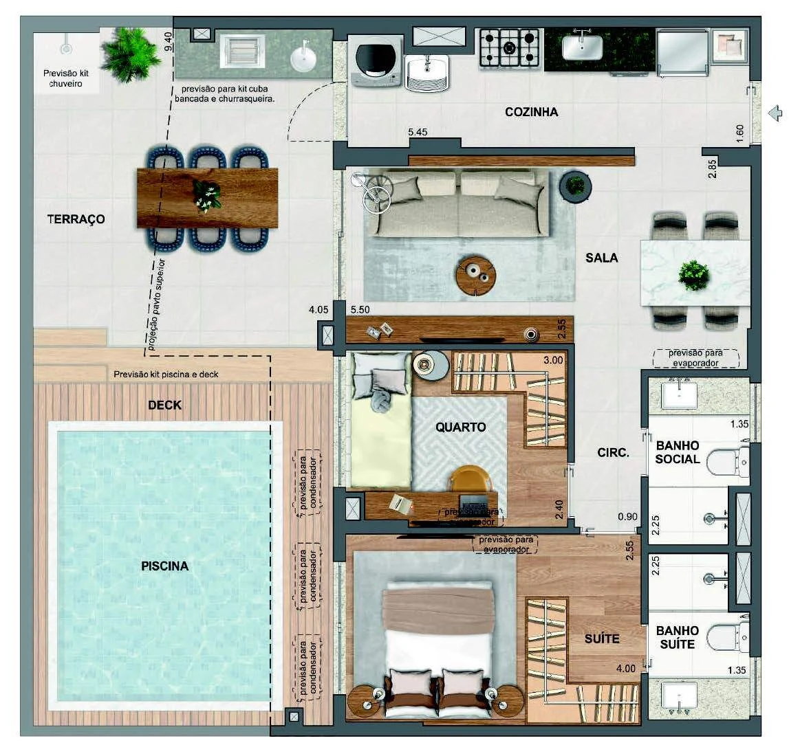 Planta 20 - 2 dorm 97,15m² - garden
