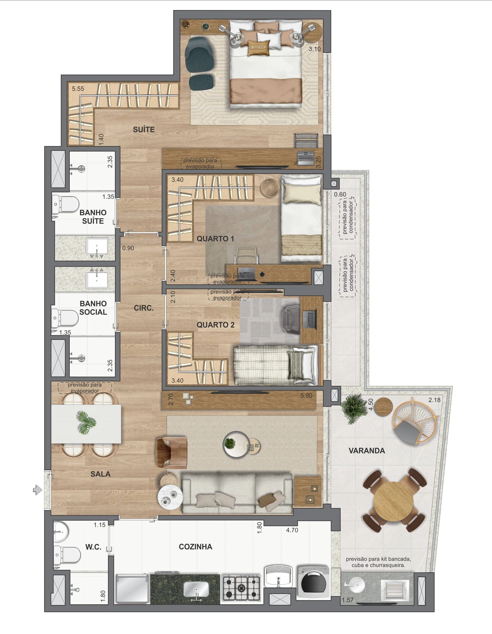 Planta 13 - 3 dorm 91,34m²