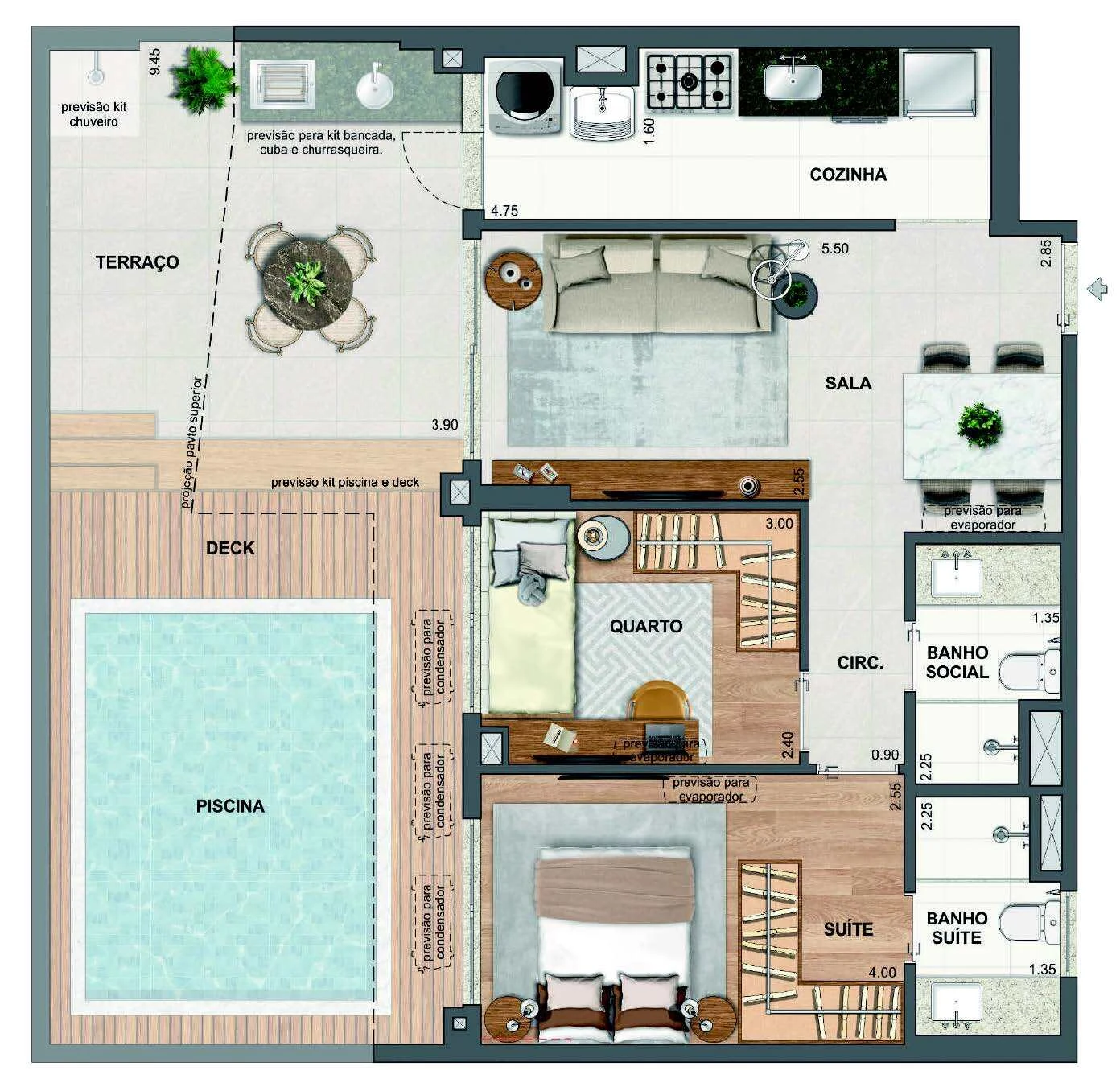 Planta 18 - 2 dorm 95,15m² - garden