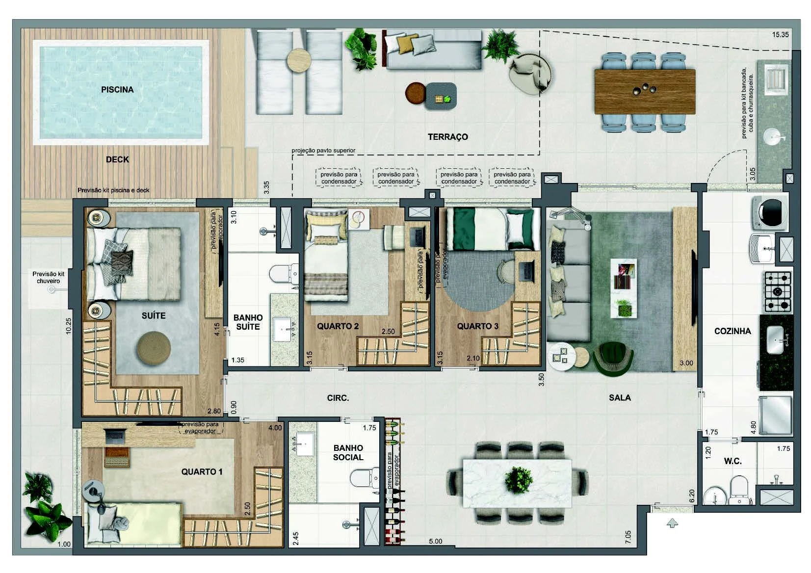 Planta 32 - 2 dorm 162,27m² - garden