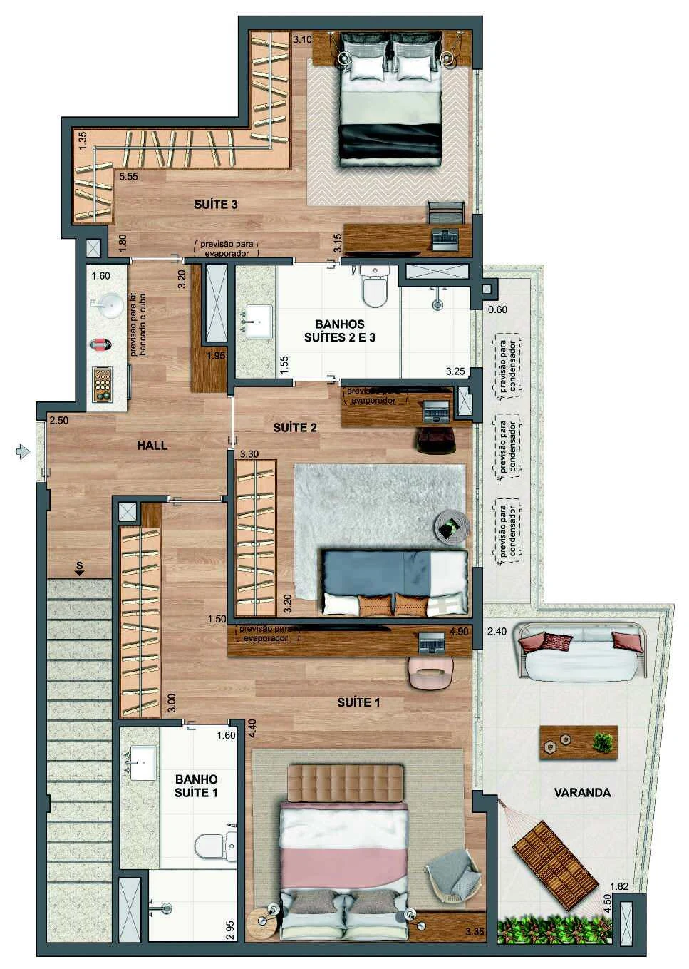 Planta 49 - 3 dorm 180,92m² - cobertura duplex - inferior