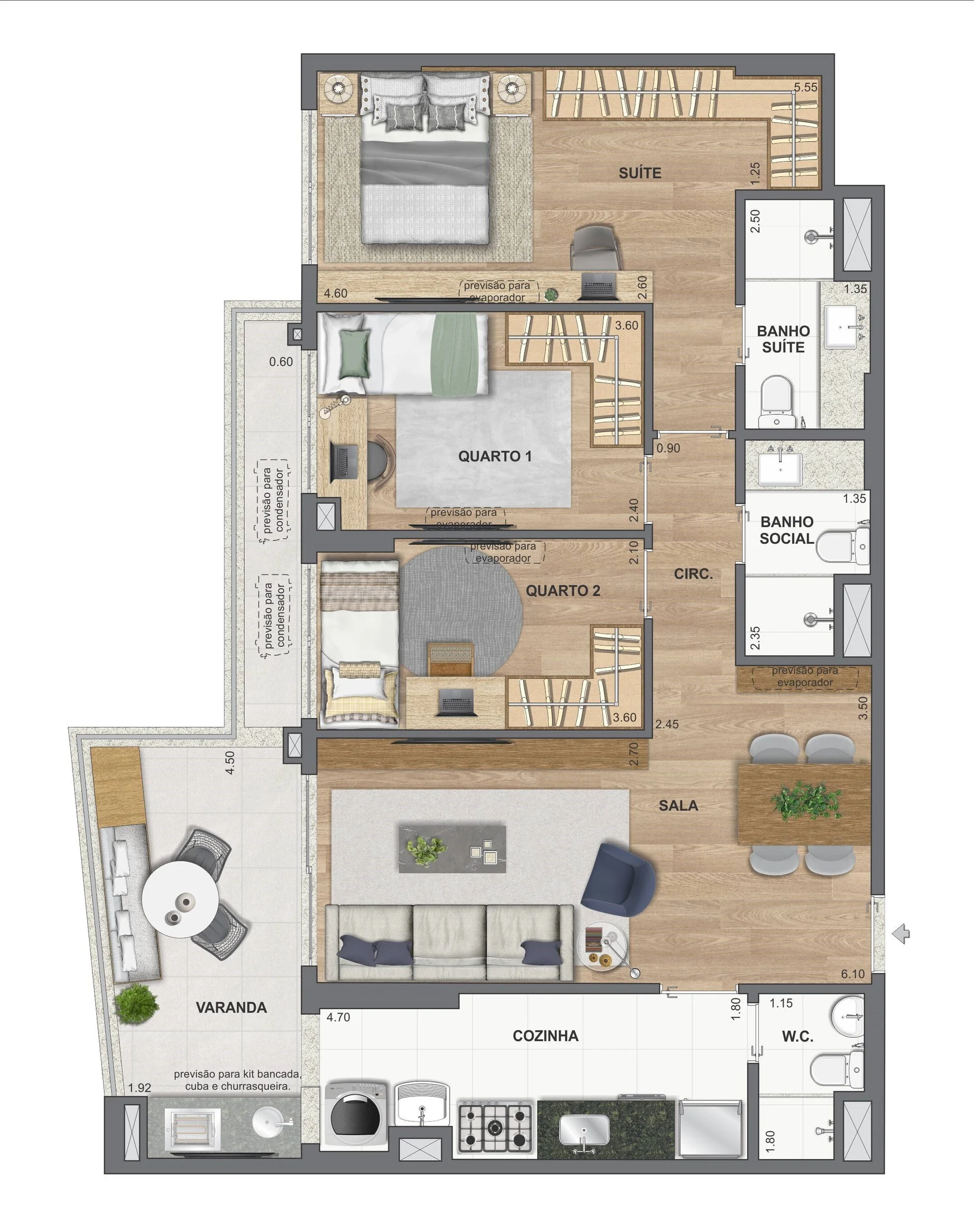 Planta 15 - 3 dorm 92,05m²
