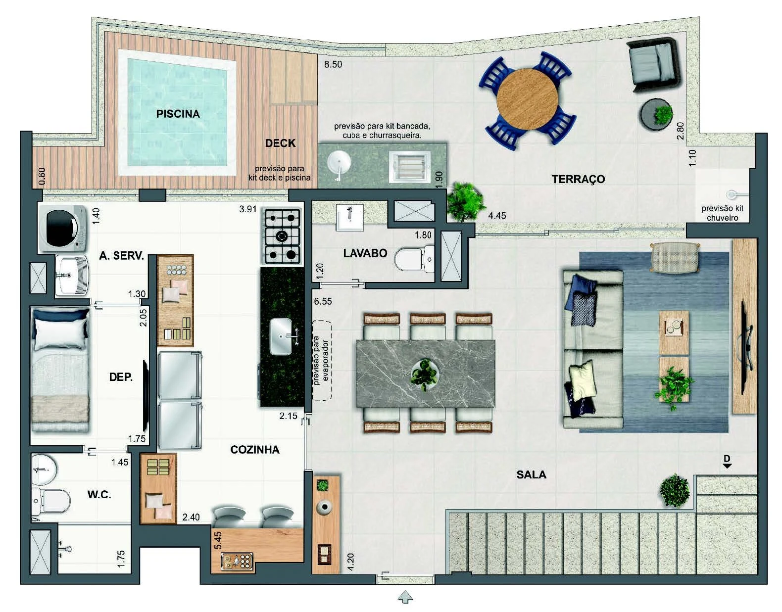 Planta 43 - 3 dorm 167,70m² - cobertura duplex - superior