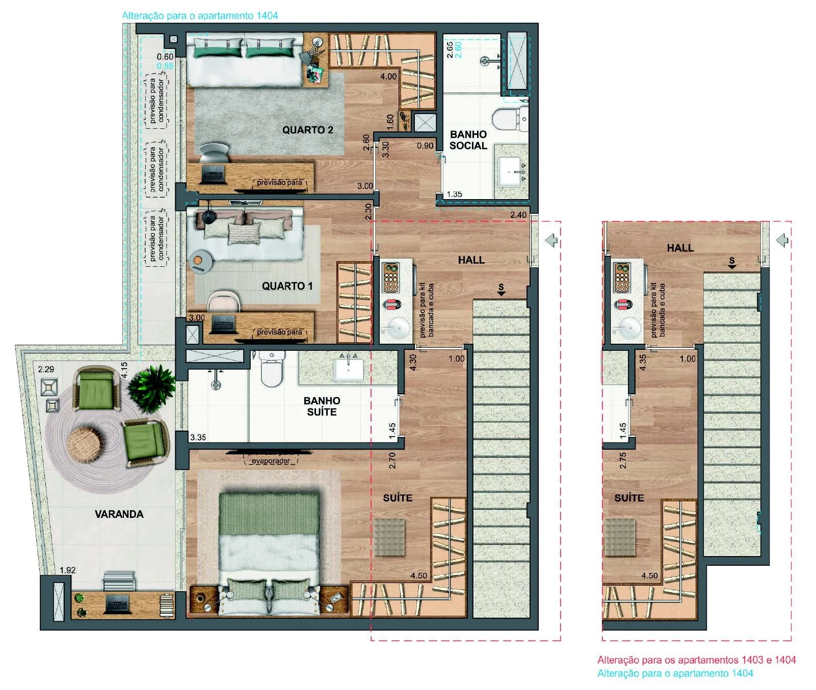 Planta 33 - 3 dorm 138,22m² - cobertura duplex - inferior