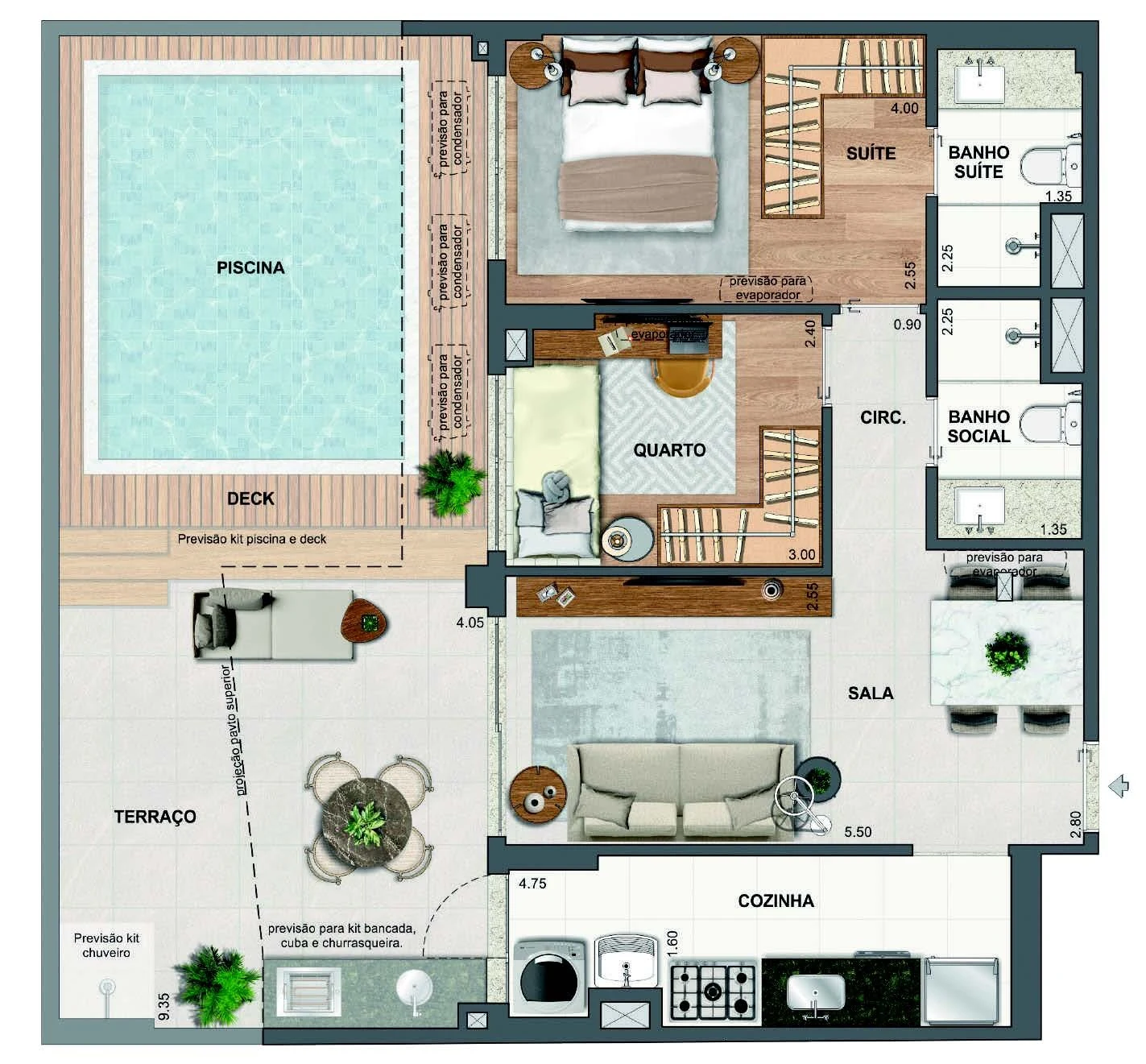 Planta 17 - 2 dorm 95,06m² - garden