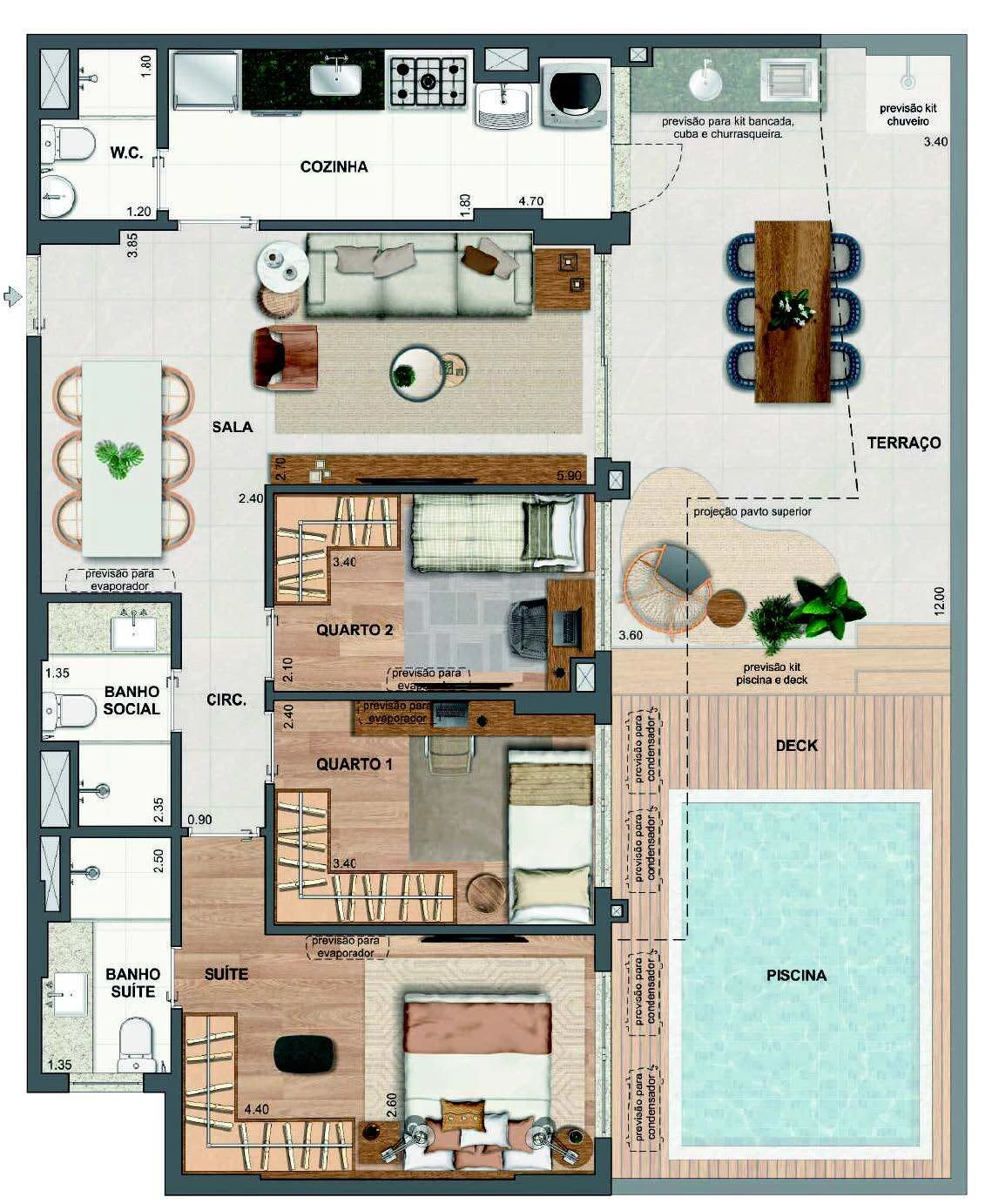 Planta 30 - 3 dorm 120,95m² - garden