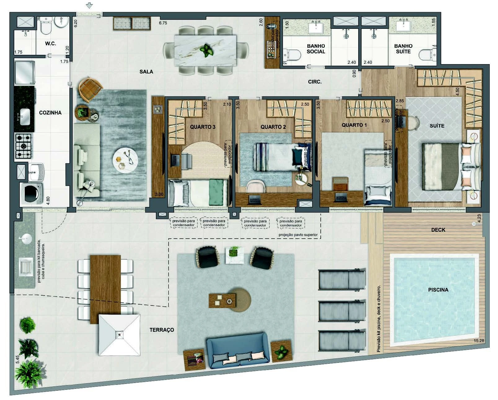 Planta 48 - 4 dorm 178,14m² - garden