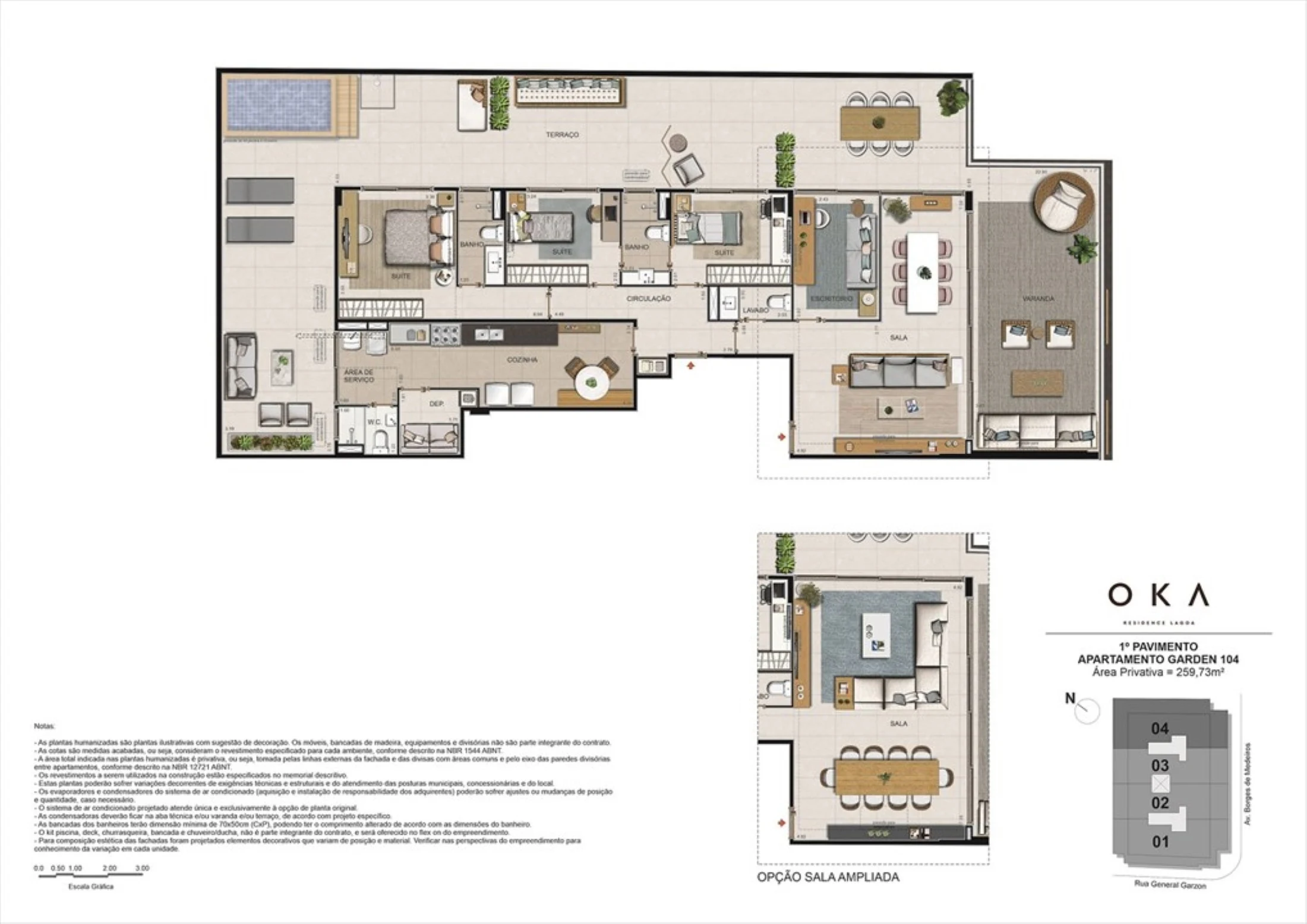 Planta 07 - 3 dorm 259 73m² - garden